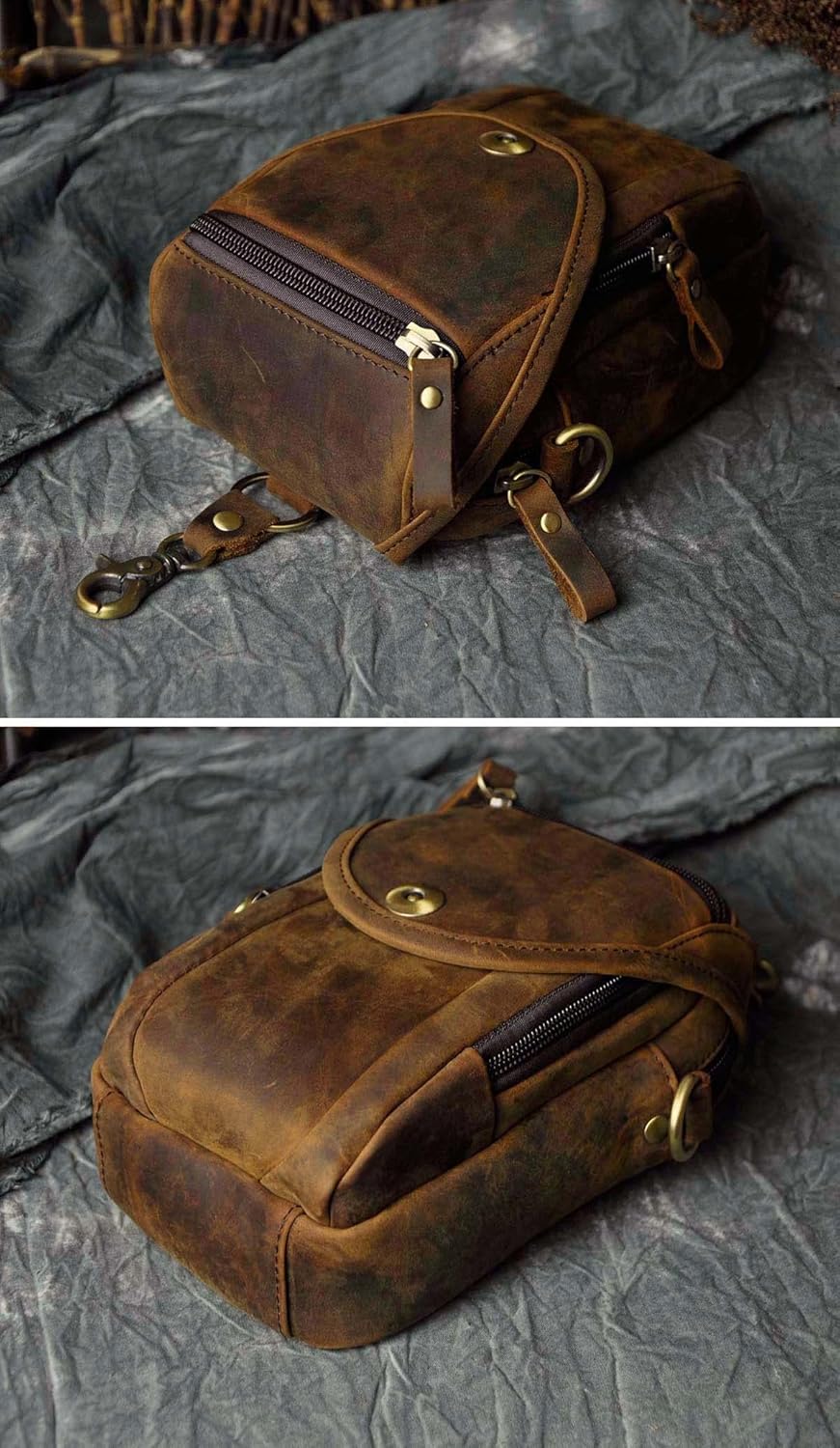 Le'aokuu Mens Original Leather Designer Casual Small Messenger Shoulder Bag Fashion Waist Belt Bag Pack Cigarette Phone Case