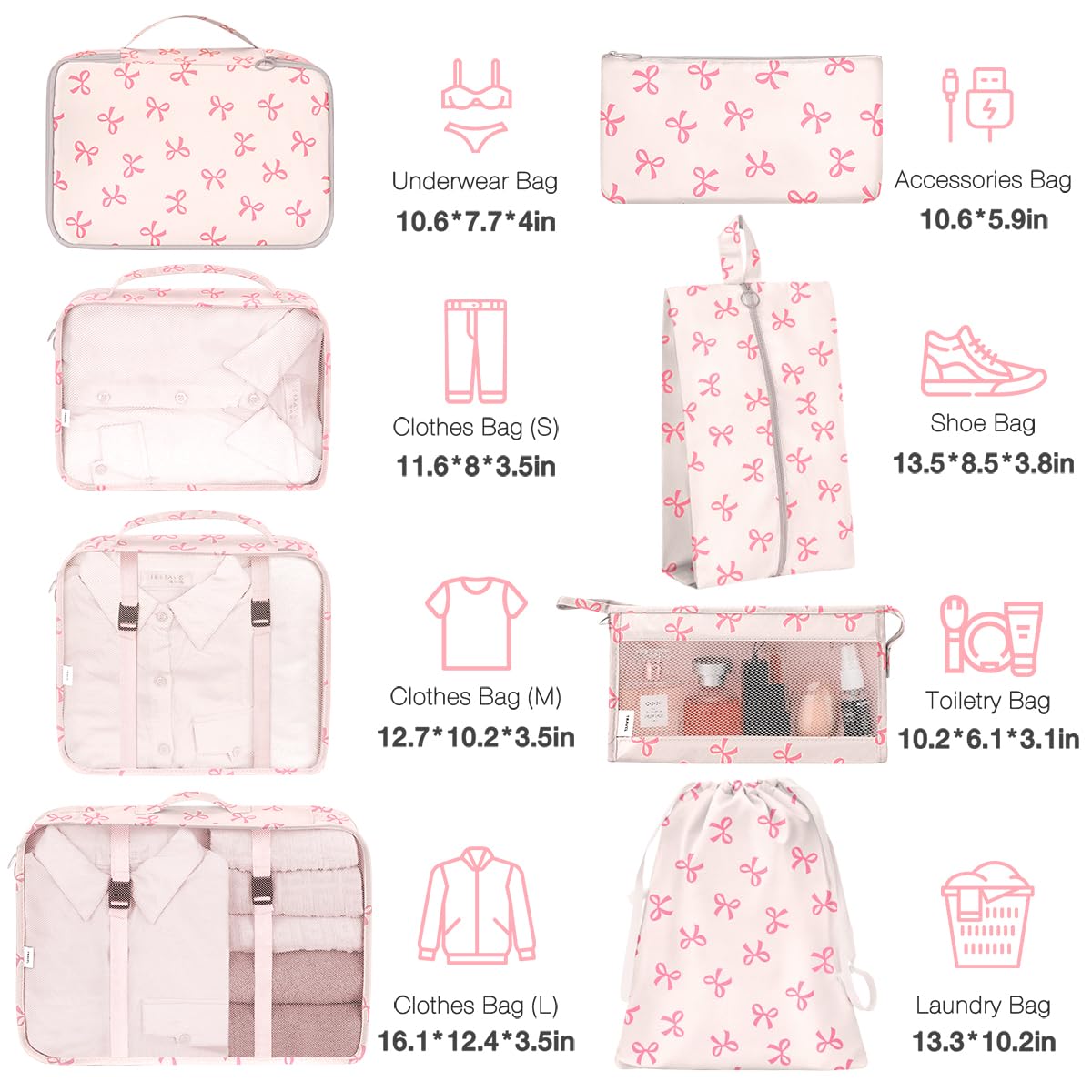 8 Set Packing Cubes for Suitcases,Suitcase Organizer with Shoe,Cosmetics,Clothing, and Accessories