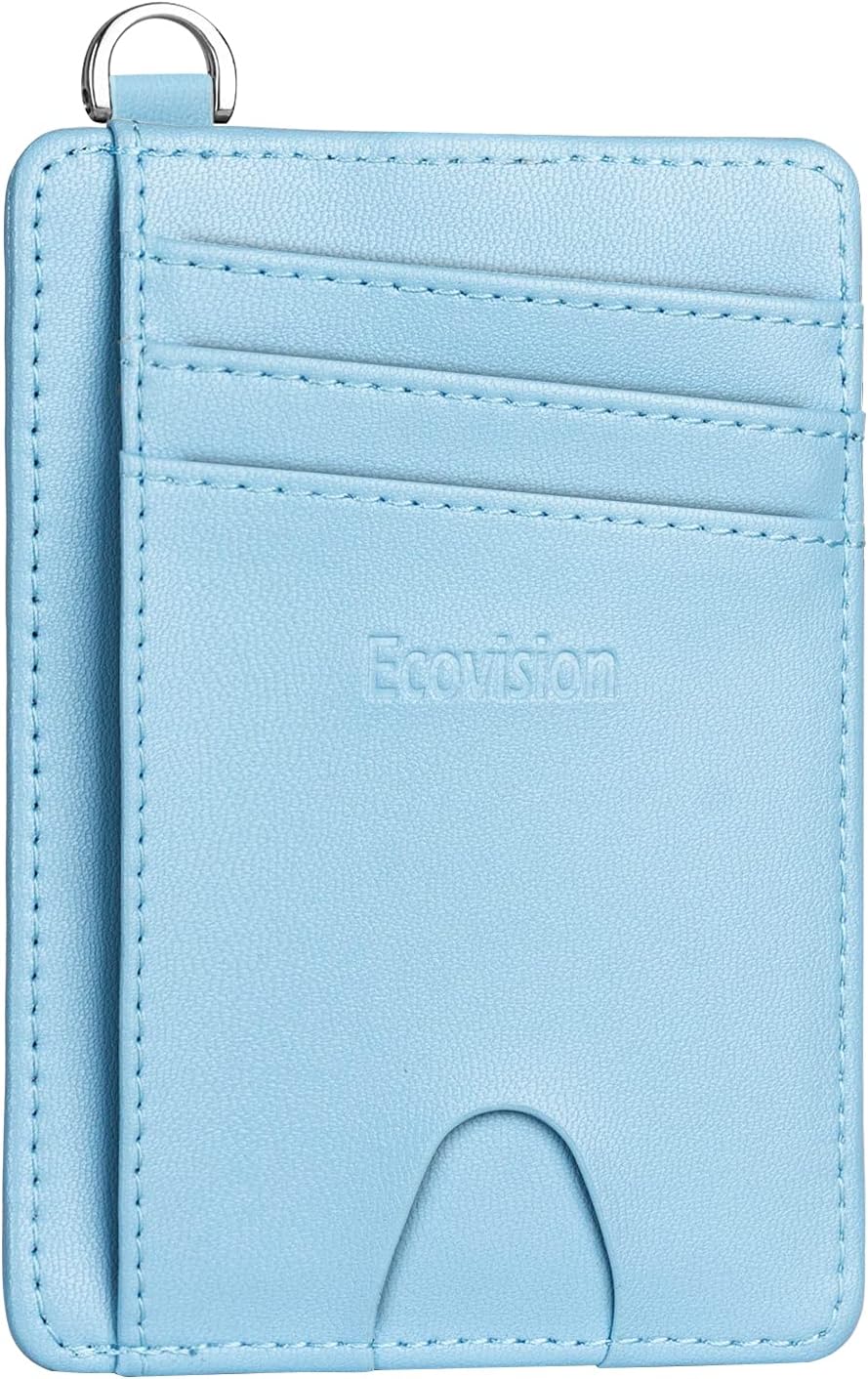 EcoVision Slim Minimalist Front Pocket Wallet, RFID Blocking Credit Card Holder Wallet with Detachable D-Shackle for Men Women