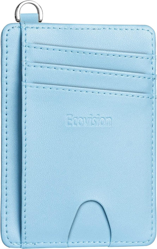 EcoVision Slim Minimalist Front Pocket Wallet, RFID Blocking Credit Card Holder Wallet with Detachable D-Shackle for Men Women