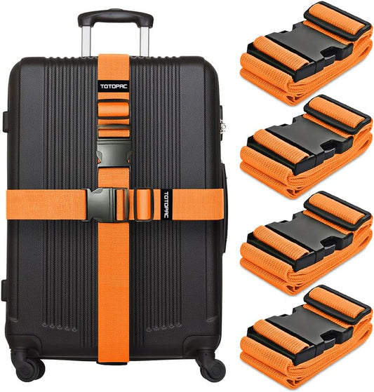 4 Pack Luggage Straps, Adjustable Suitcase Belts 72" x 2" with Quick Release Buckle, Durable Travel Accessories for Secure Luggage and Easy Identification (Orange)