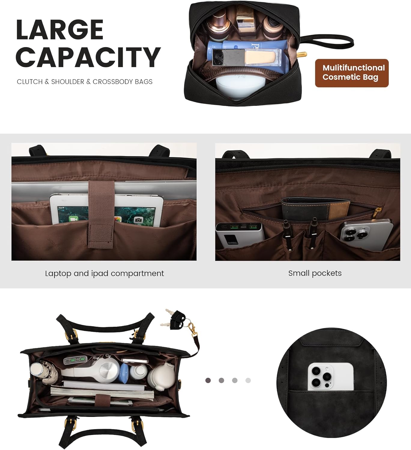 LOVEVOOK Laptop Bag for Women Vintage Leather Laptop Tote 15.6 inch Large Capacity Computer bag