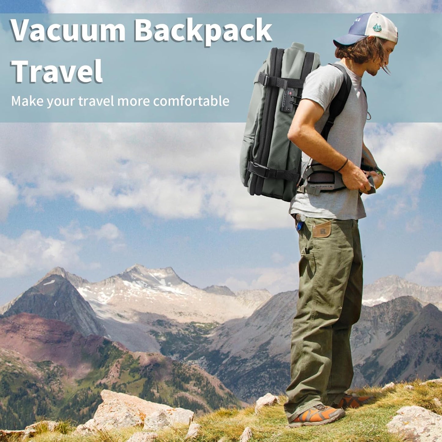Vacpack Backpack, Air Backpack With Pump, 60L Expandable Backpack with Vacuum Compression, Anti Theft Vacpack Travel Vacuum Backpack (army green)