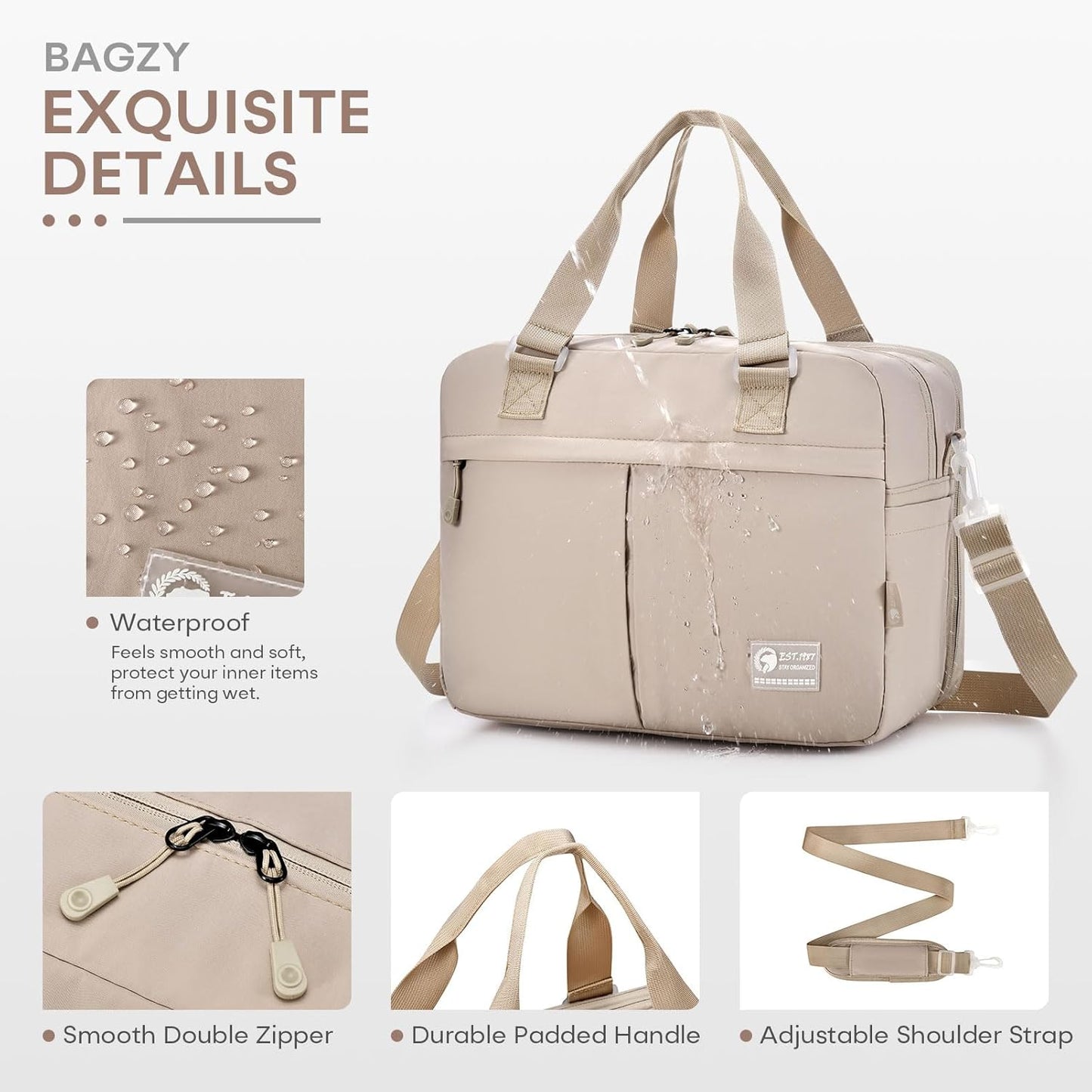 40x30x15cm Personal Item Travel Bag Expandable 40x30x25cm Gym Bag Lightweight Duffle Bag Mens Weekender Bags for Women with Wet Pocket for Overnight Hospital Carry on Bags for Airplanes Beige