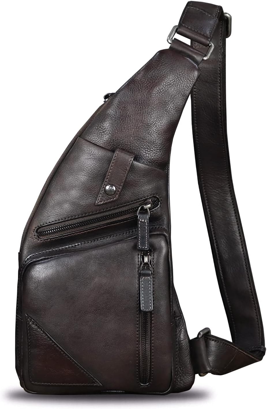 Genuine Leather Sling Bag for Men Vintage Handmade Crossbody Daypack Hiking Backpack Retro Crossbody Shoulder Bags (DarkCoffee)