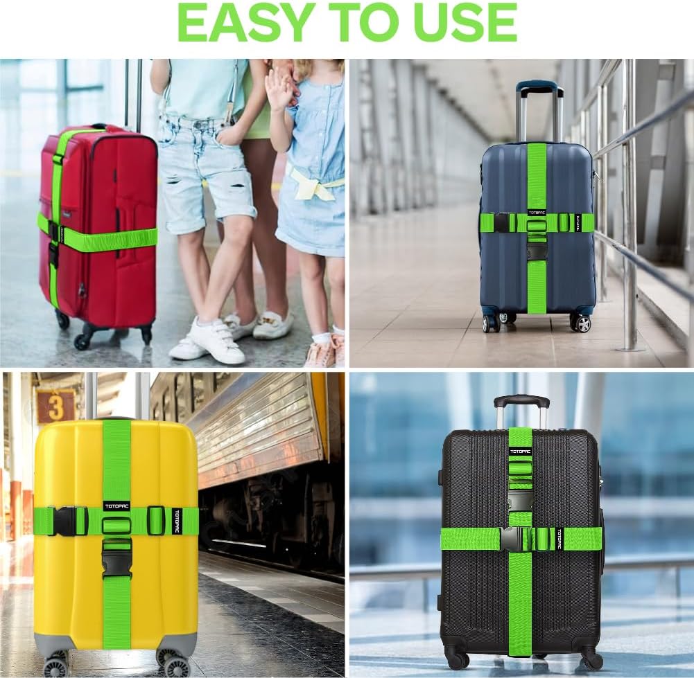 4 Pack Luggage Straps, Adjustable Suitcase Belts 72" x 2" with Quick Release Buckle, Durable Travel Accessories for Secure Luggage and Easy Identification (Green)