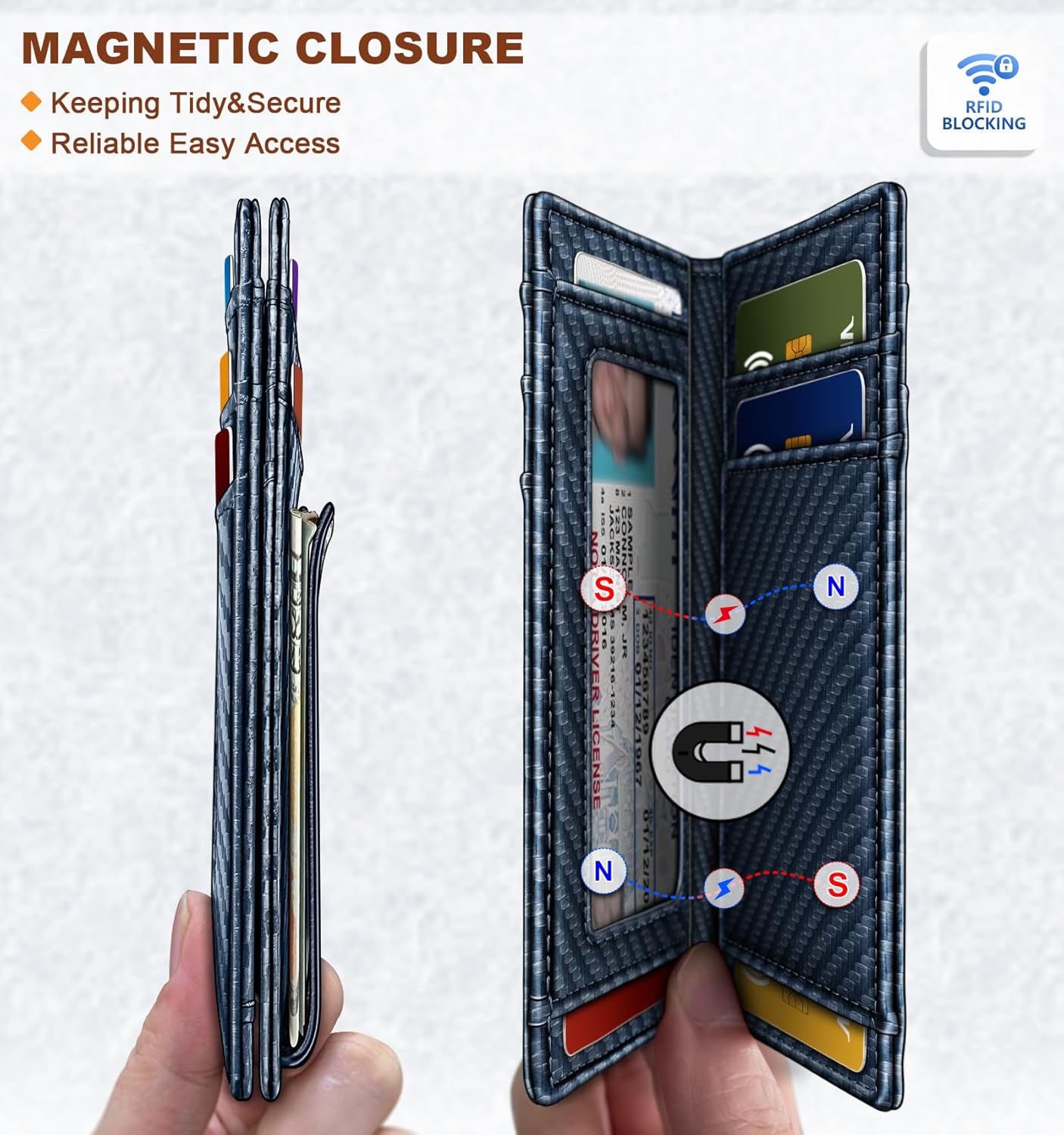 BULLIANT Magnetic Closure Slim Wallet-Genuine Leather Front Pocket Wallet for Men,RFID Blocking,Holds 12 Cards and Money Clip