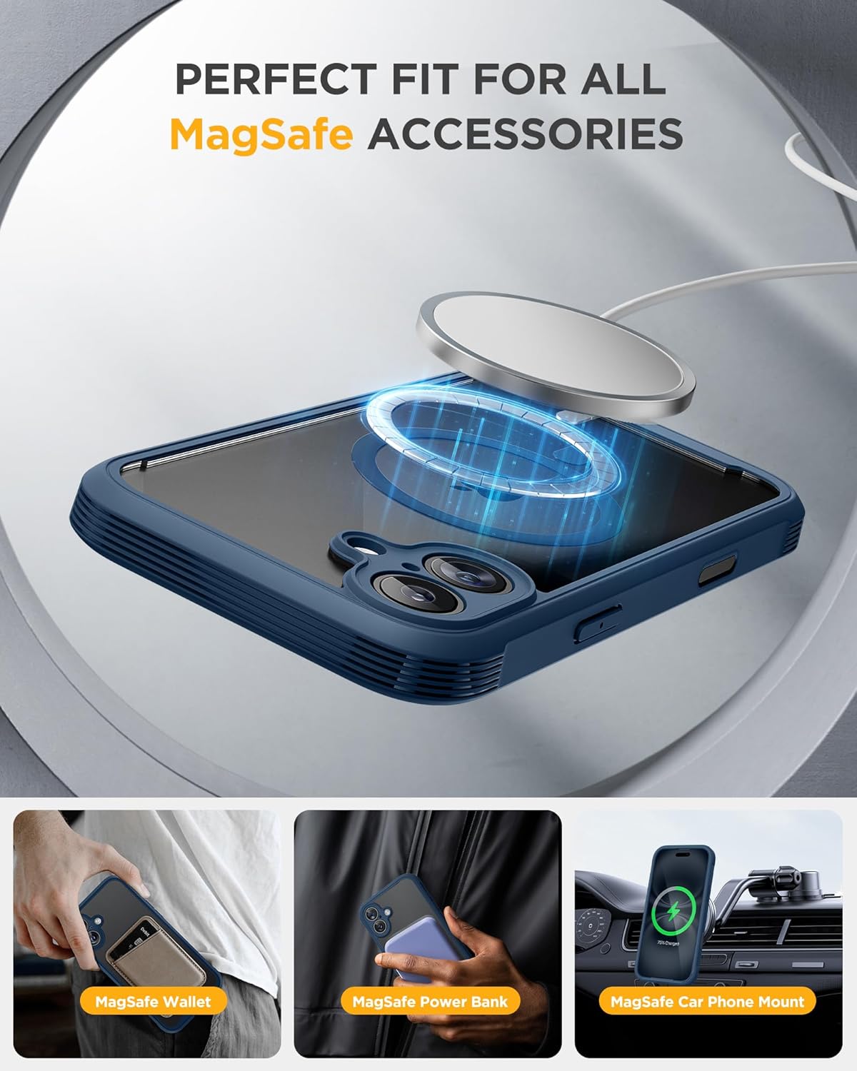 Miracase for iPhone 16 Case 6.1'', Full-Body Protective Phone case with Built-in Full Glass Screen &Camera Control,Easy Installation,No Gap,Compatible with MagSafe,SGS Drop Proof 16 Cover,Storm Blue