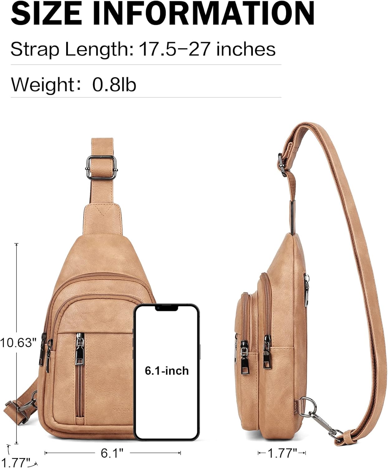 MASINTOR Sling Bag for Women - Crossbody Bags Fanny Pack with Vegan Leather - Adjustable Sling Backack for Travel