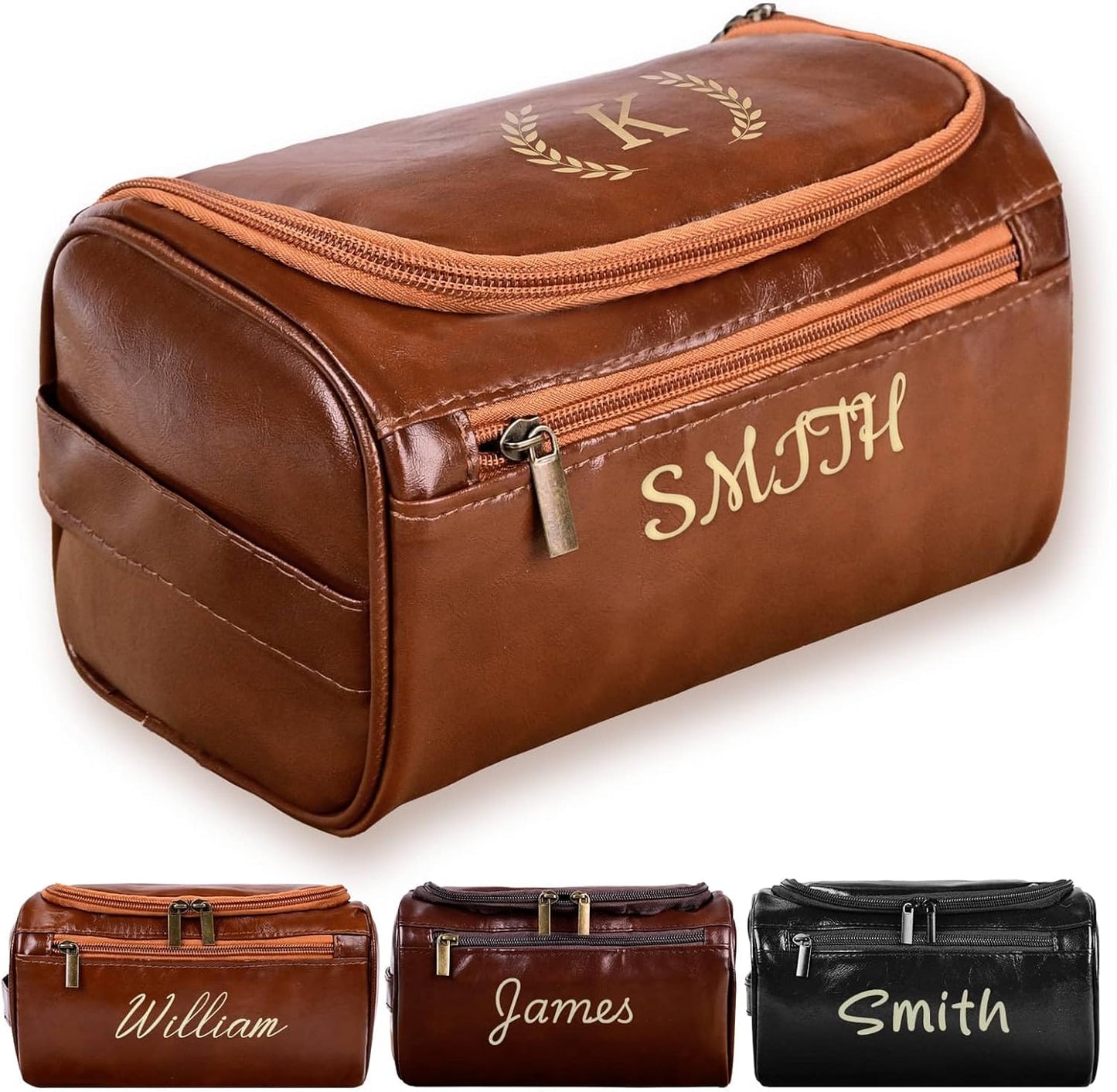 Personalized Leather Toiletry Bag for Men, Engraved Monogrammed Dopp Kit for Men,Travel Pouch,Shaving Bags,Gifts for Birthday,Anniversary,Travel,Dad,Husband,Grandpa,Lover,Groomsmen (STYLE 1)