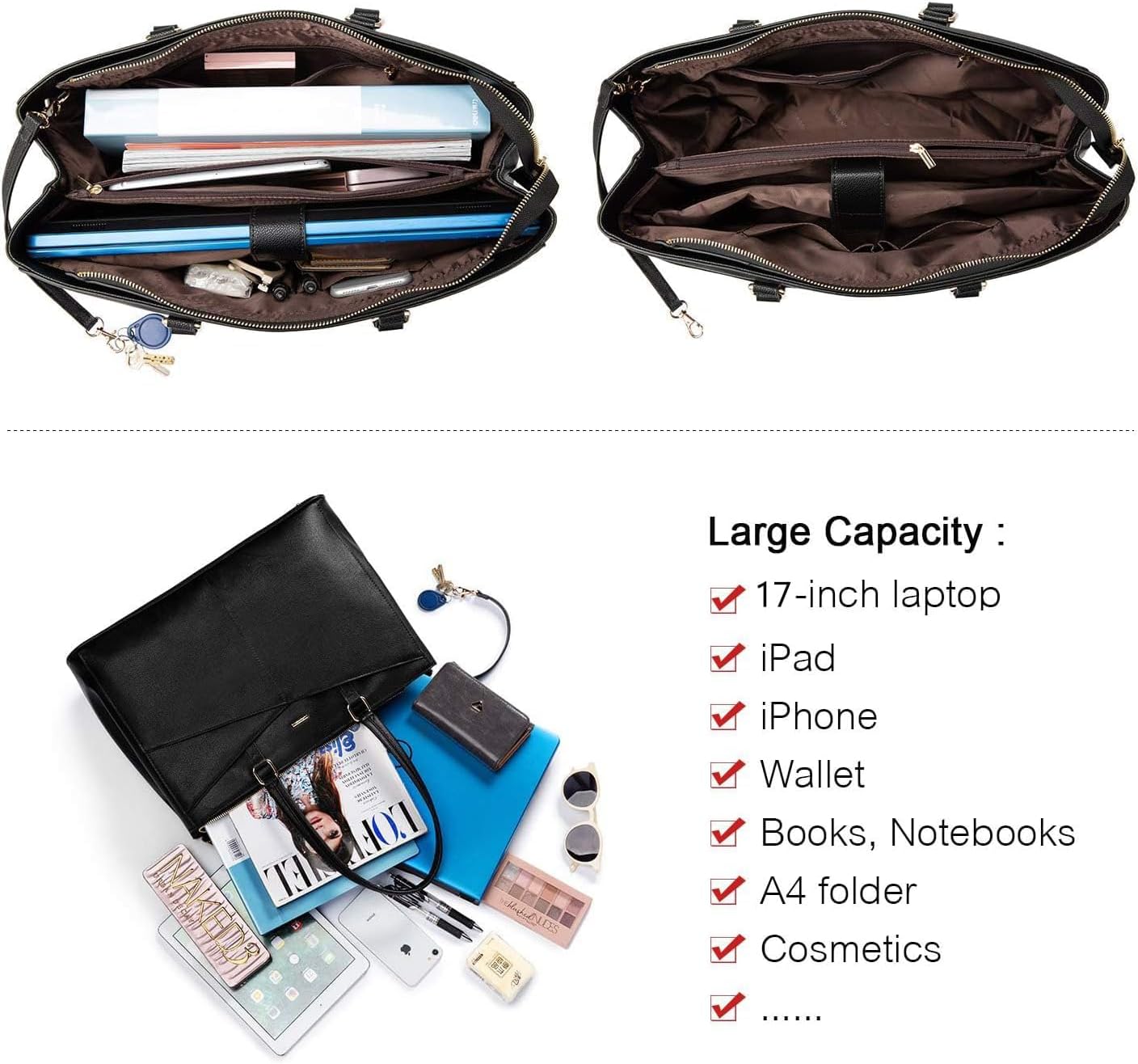 LOVEVOOK Laptop Bag for Women 17.3 Inch Tote Bags Waterproof Leather Briefcase Computer Women