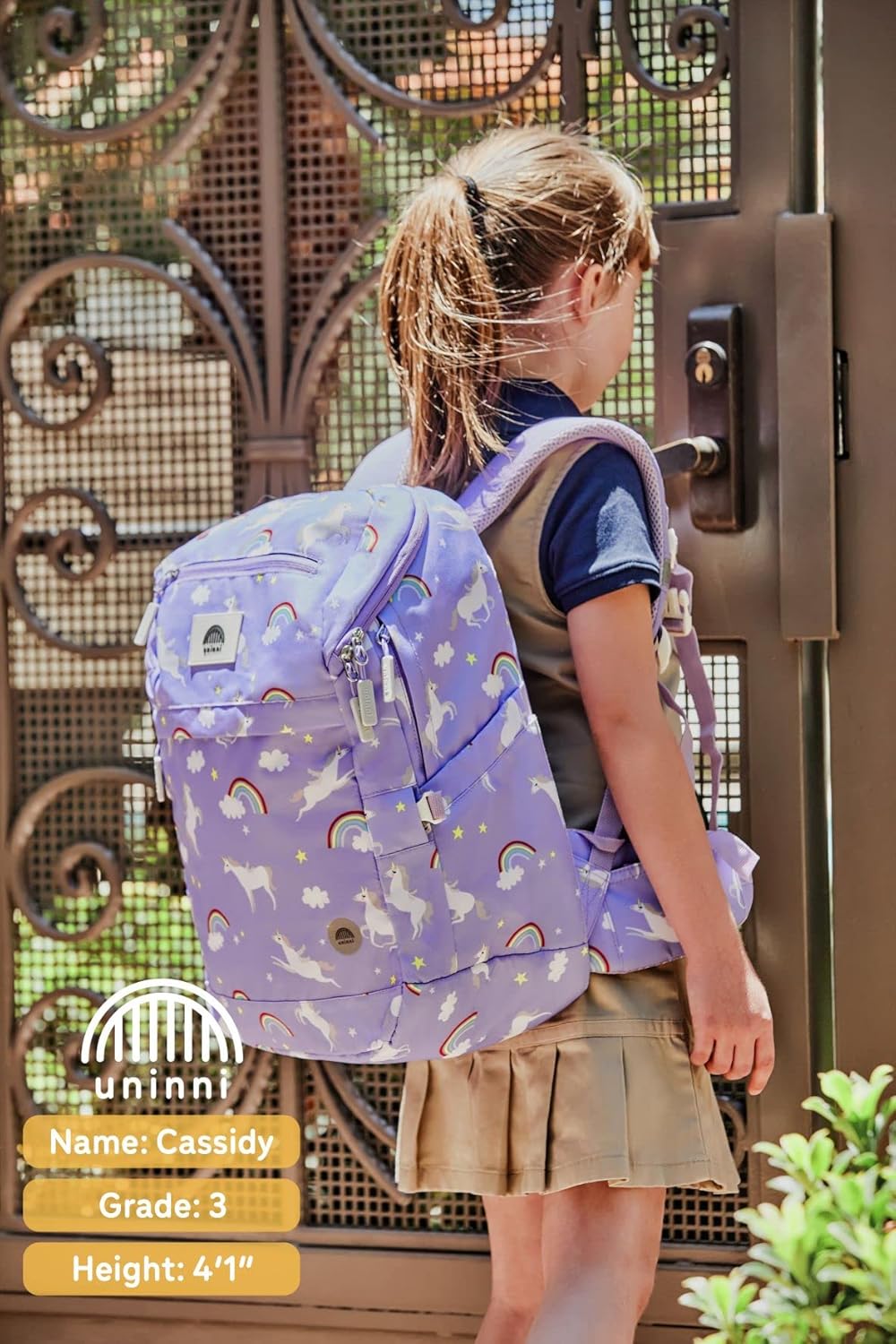 uninni 16" Kid's Backpack for Girls and Boys Age 6+ with Padded, and Adjustable Shoulder Straps. Fits for Height 3'9" Above Kids (Unicorn Purple)