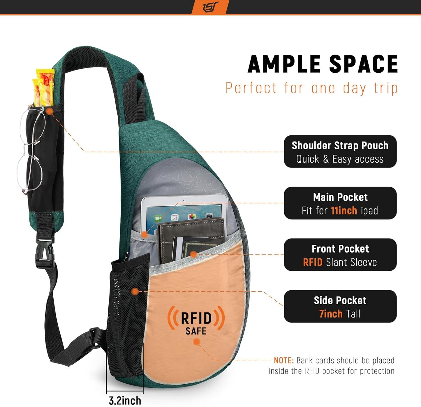 SKYSPER Sling Bag RFID Crossbody Sling Backpack Cross Body Shoulder Travel Bag Hiking Daypack for Women Men(Darkgreen)