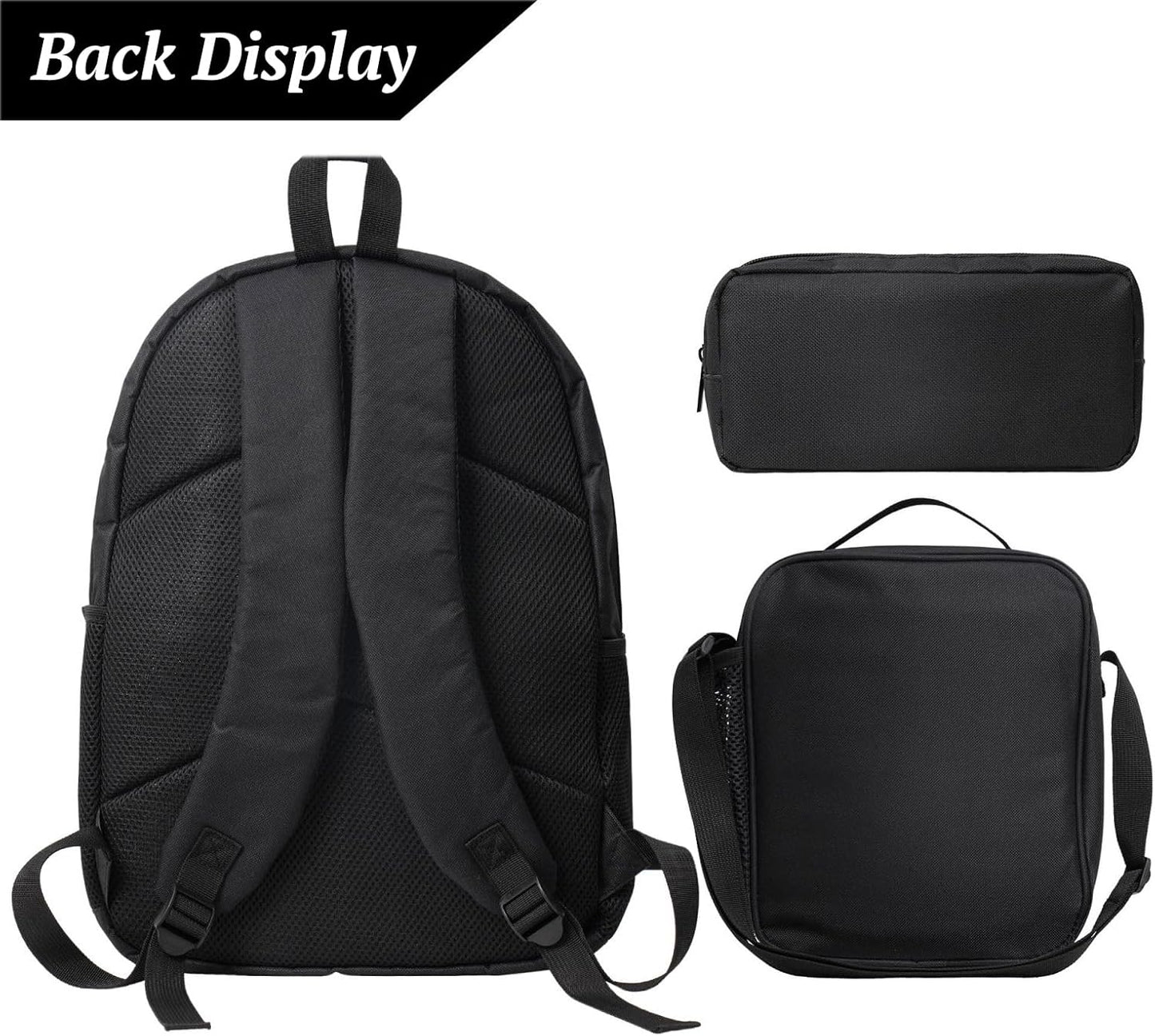 USA Fish Kid Backpack Set with Lunch Bag & Pencil Case Large Capacity School Bag 17 Inch Bookbag for Boy Girl