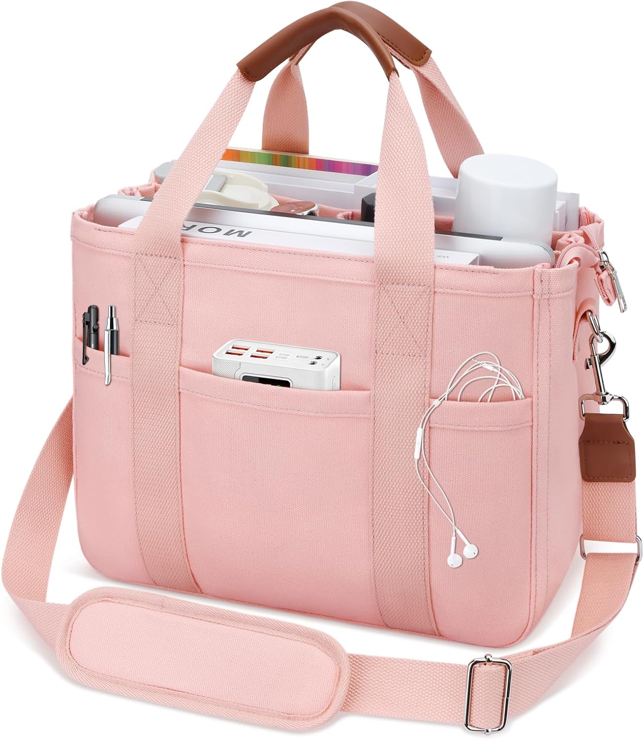KKXIU Canvas Tote Bag for Women with Zipper and Compartments Crossbody Large Bible Messenger Purse Bag With Pockets