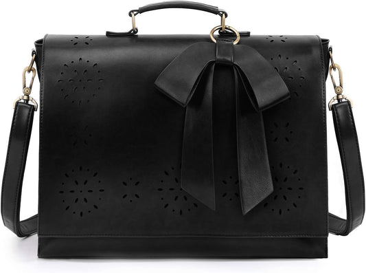 ECOSUSI Women's Briefcase Vegan Leather Laptop Bag for Work Shoulder Computer Satchel Bag with Detachable Bow