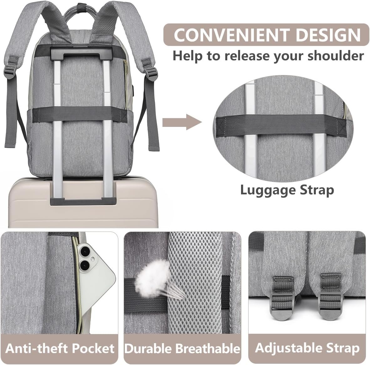 Laptop Backpack Women Work Bag - Travel Backpack Purse with USB Charger 15.6 Inch Nurse Bag College