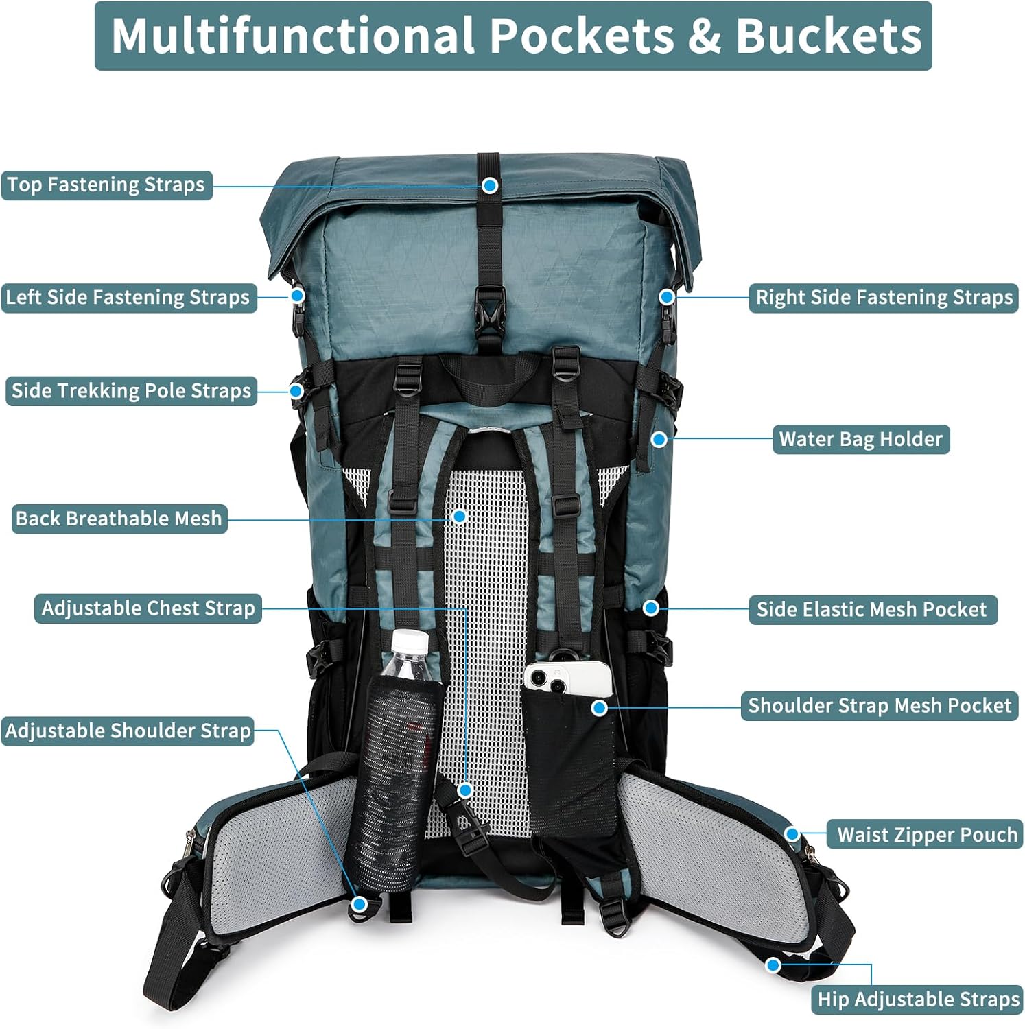 Hiking Backpack,40L to 50L Extra Large Capacity Hiking Bag,Internal Frame Camping Backpack,Upgraded