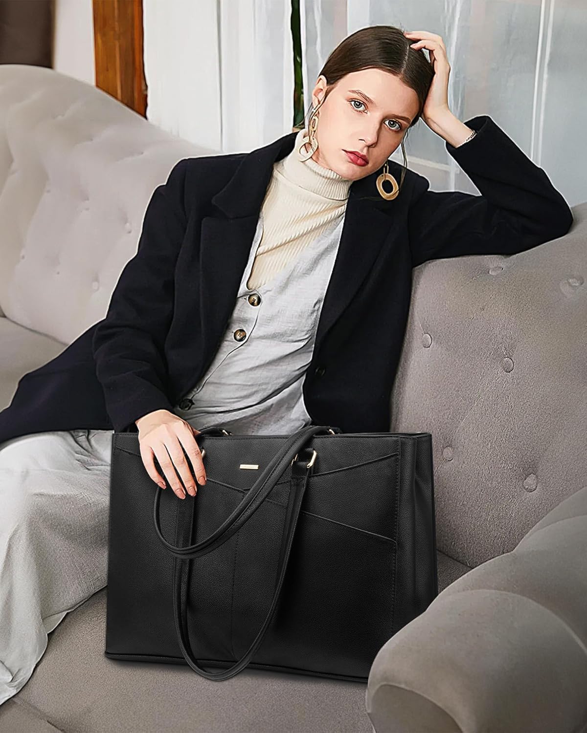 LOVEVOOK Laptop Bag for Women 17.3 Inch Tote Bags Waterproof Leather Briefcase Computer Women
