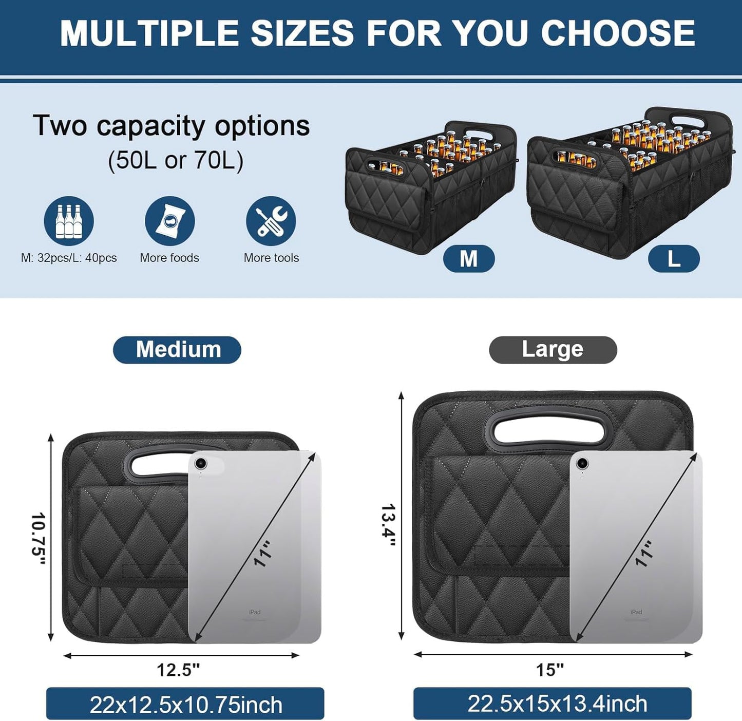 Deosk Car Trunk Organizer for SUV, Car Organizers and Storage with Reinforced Handles, Car