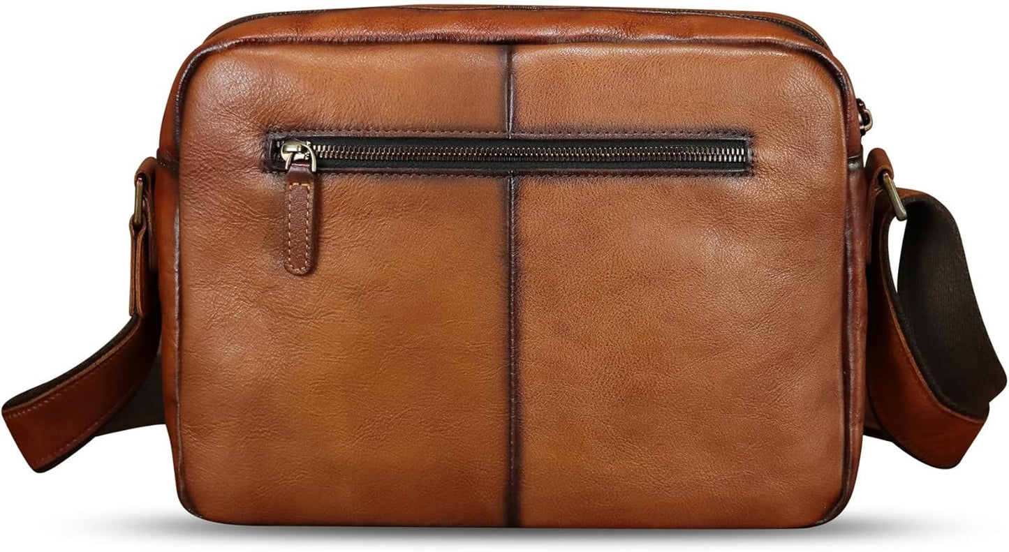 Genuine Leather Purse and Messenger Bag for Men Vintage Leather Shoulder Bag Briefcase Crossbody Satchel Bags with Strap
