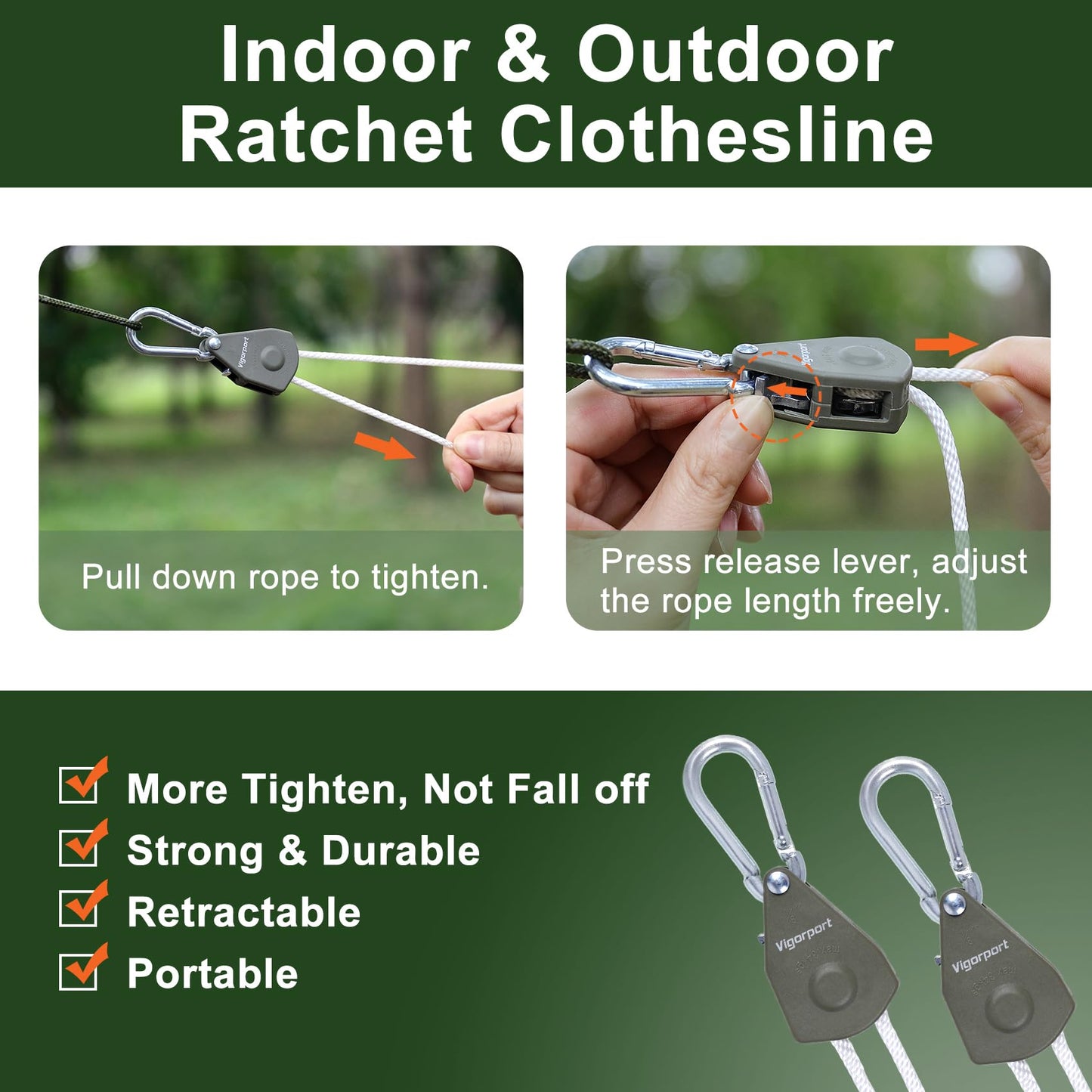 Vigorport Retractable Travel Clothesline, Portable Clothes Laundry Line