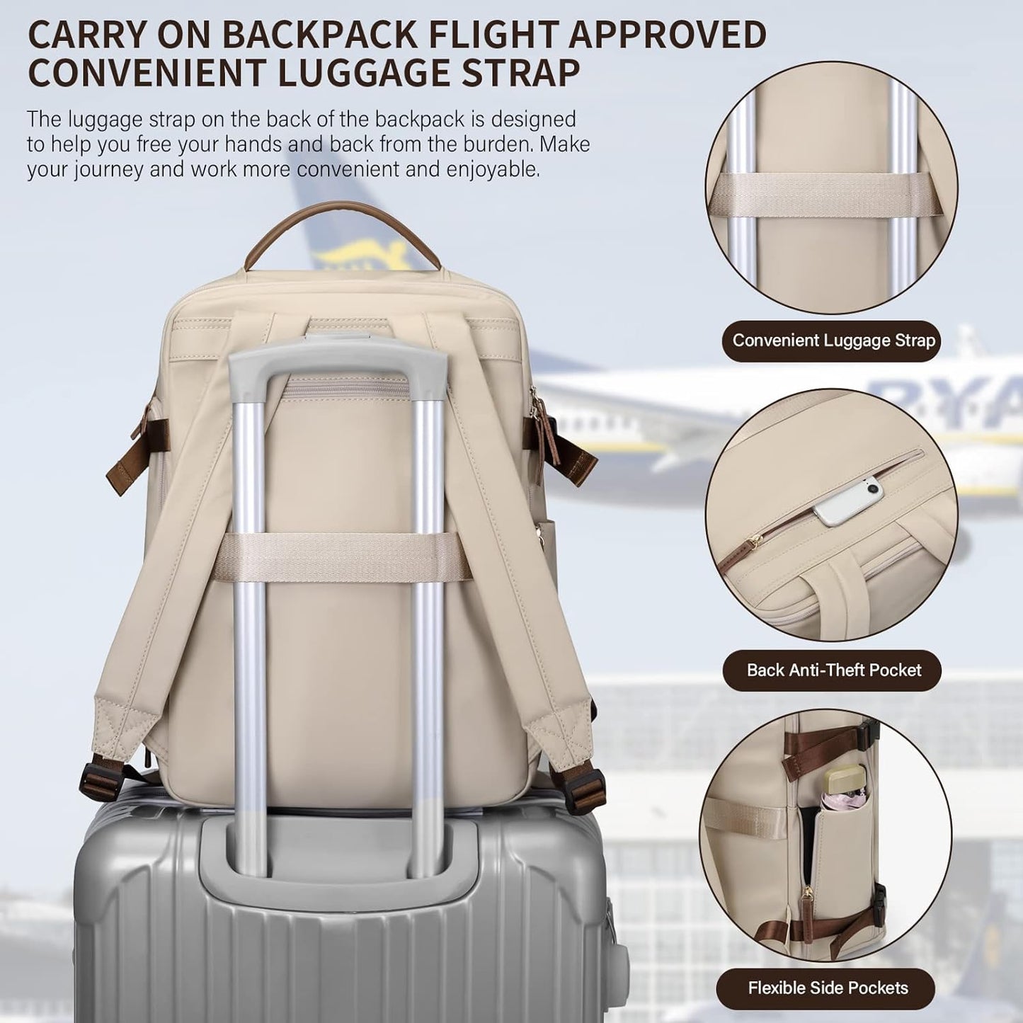 GOLF SUPAGS Laptop Backpack with Separate Laptop Compartment Fits 15.6 Inch Notebook Large Capacity Computer Bag for Women Work Travel College Backpacks (Apricot)