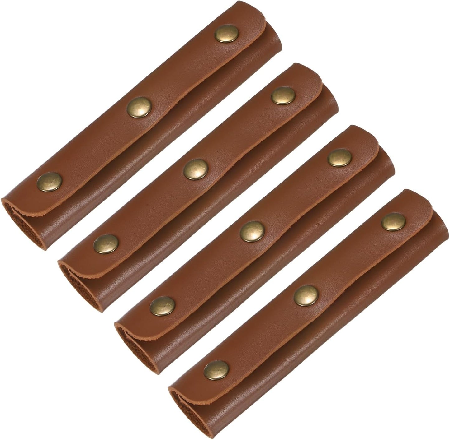Leather Handle Wrap [4PCS] - Handbag Handle Wrap Cover with 3 Metal Clasps Use for Suitcases & Bags & Shopping Totes & Wallets - [Dark Brown-5IN/13CM] Soft Purse Strap Pad