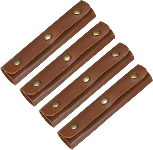 Leather Handle Wrap [4PCS] - Handbag Handle Wrap Cover with 3 Metal Clasps Use for Suitcases & Bags & Shopping Totes & Wallets - [Dark Brown-5IN/13CM] Soft Purse Strap Pad