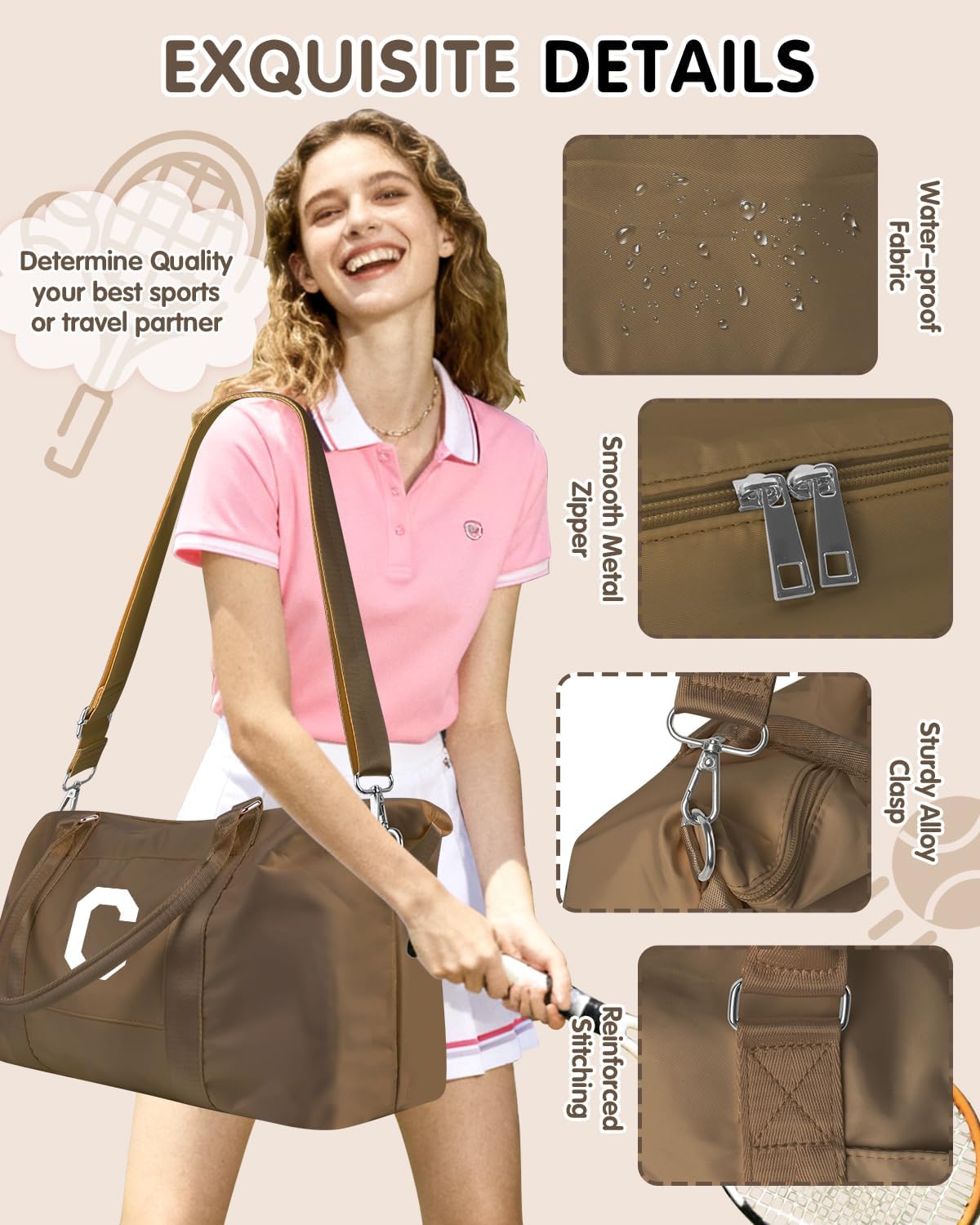 Birthday Graduation Gifts for Daughter,Initial Travel Duffel Bag Sports Gym Bag for Girls Teen Kids Birthday Gifts,Personalized Weekender Bag Carry On Tote Bags Cute Overnight Bag for Women(Brown, C)