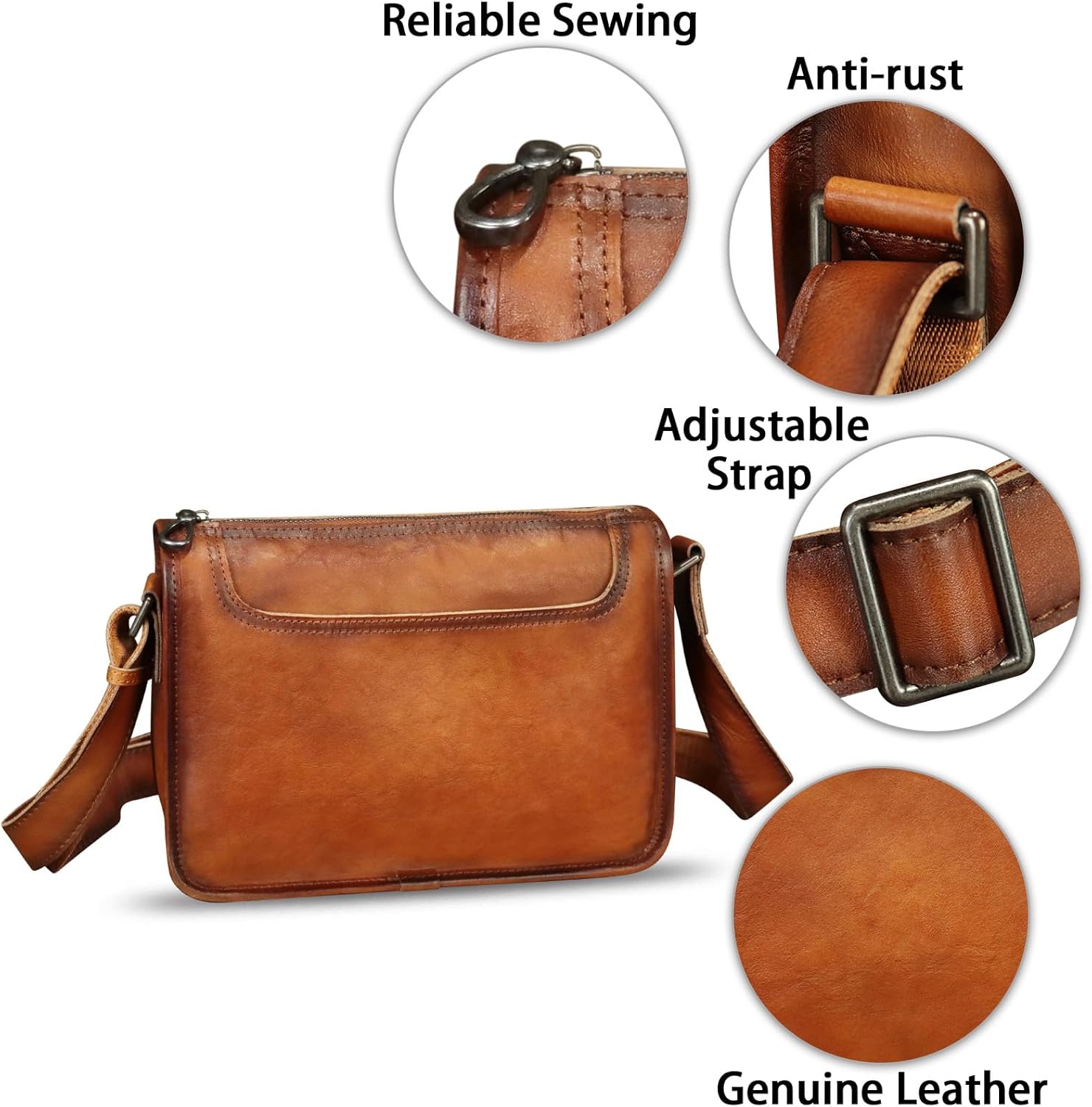 IVTG Genuine Leather Messenger Bag for Men Crossbody Shoulder Bag Casual Sling Daypack Business