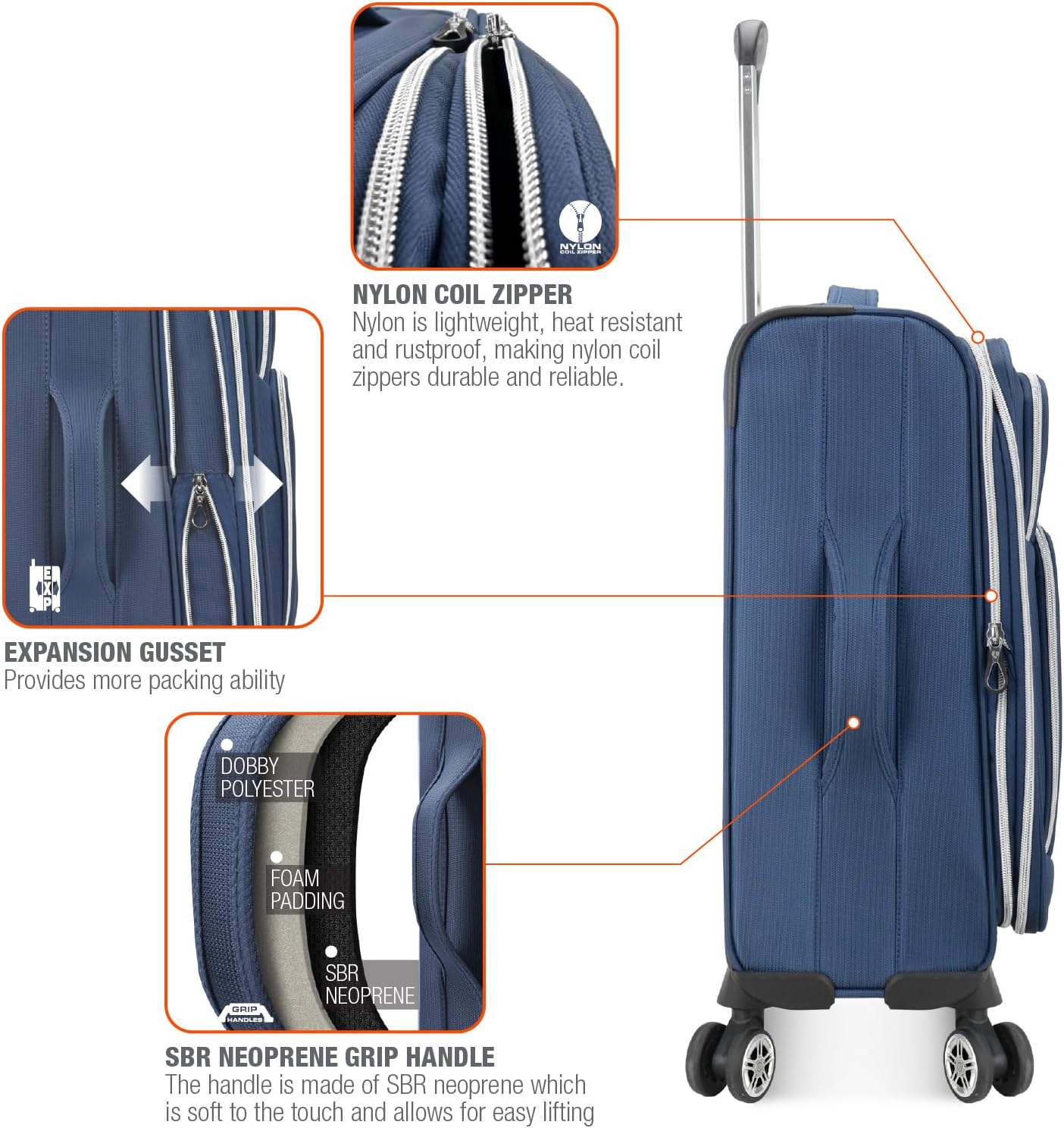 Traveler's Choice Lares Softside Expandable Luggage with Spinner Wheels, Navy, Carry-On 22-Inch
