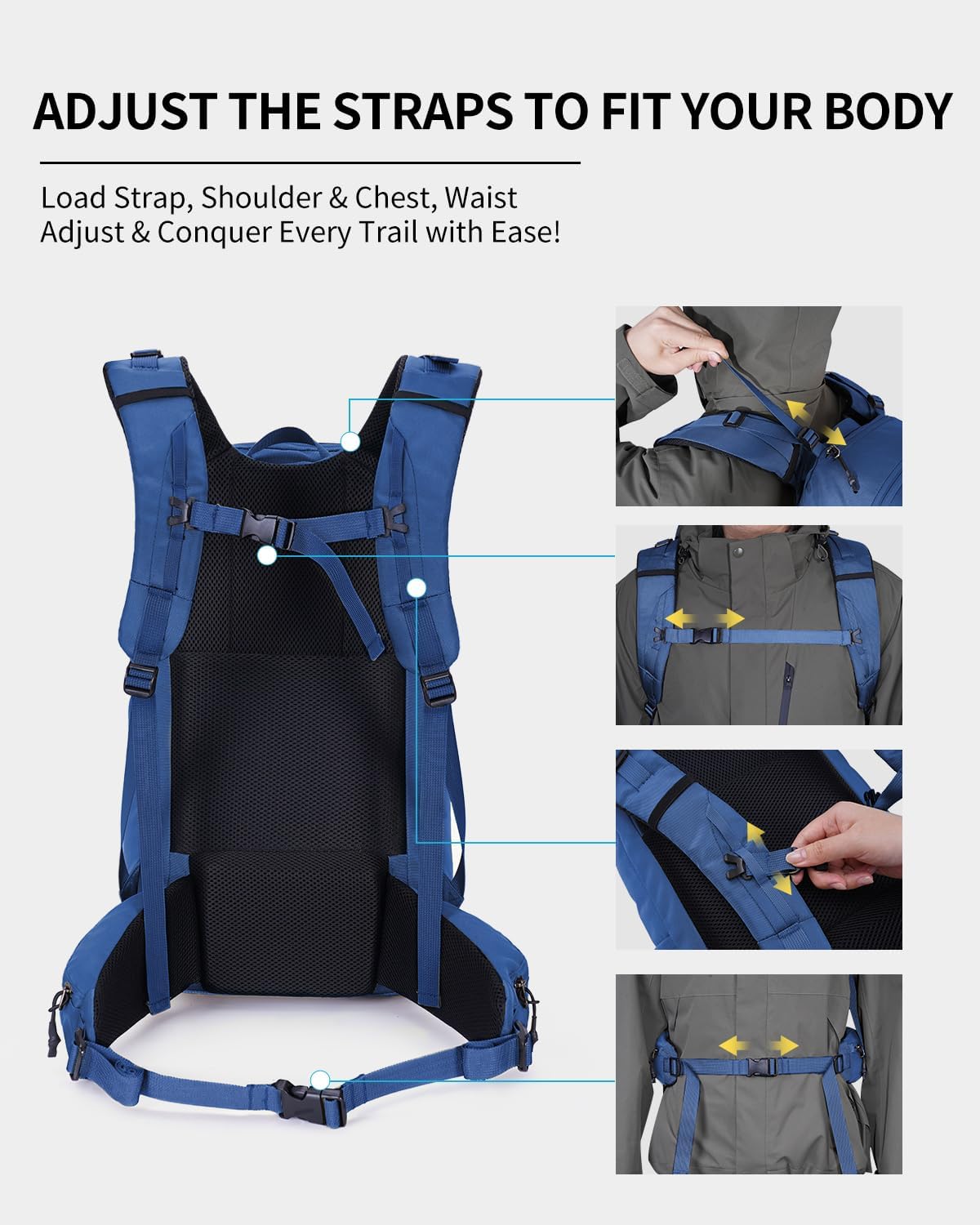 Blue Quartz 40L Military Tactical Backpack, Internal Frame Hiking Backpack with Molle System for Hiking Camping Backpacking Travelling Climbing Rucksack Daypack for Men Women