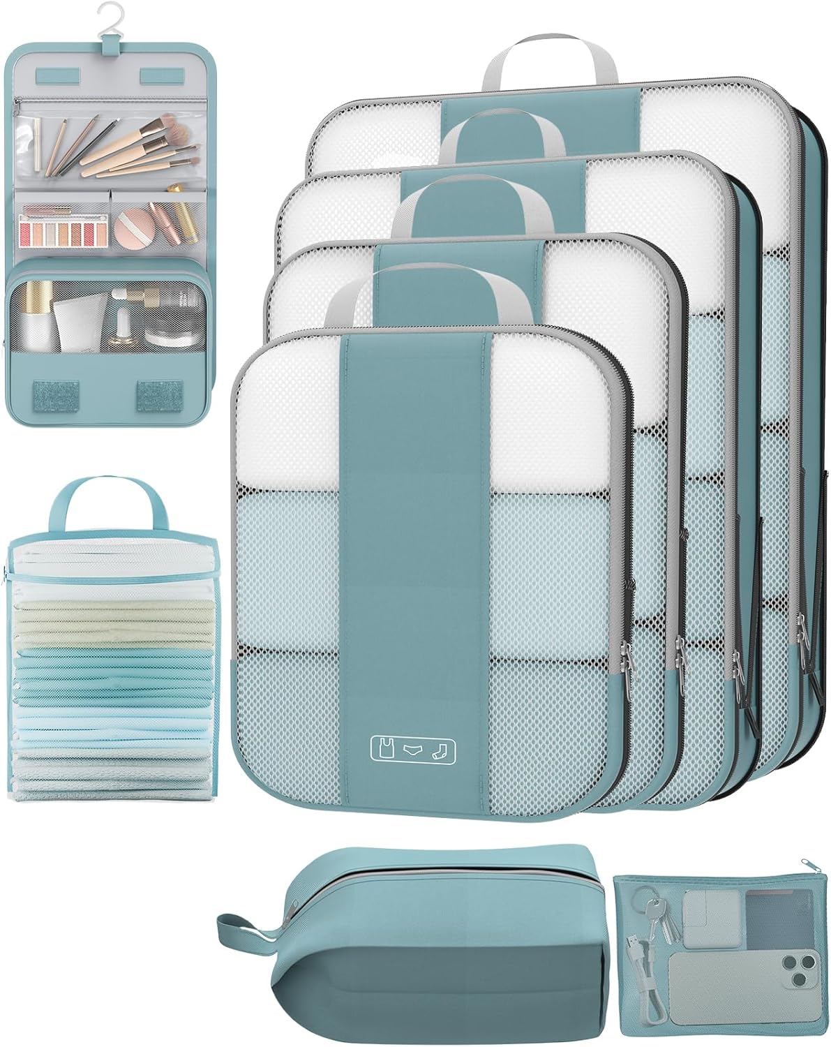 8 Set Compression Packing Cubes for Travel Essentials,Compressible Expandable Packing Cubes for