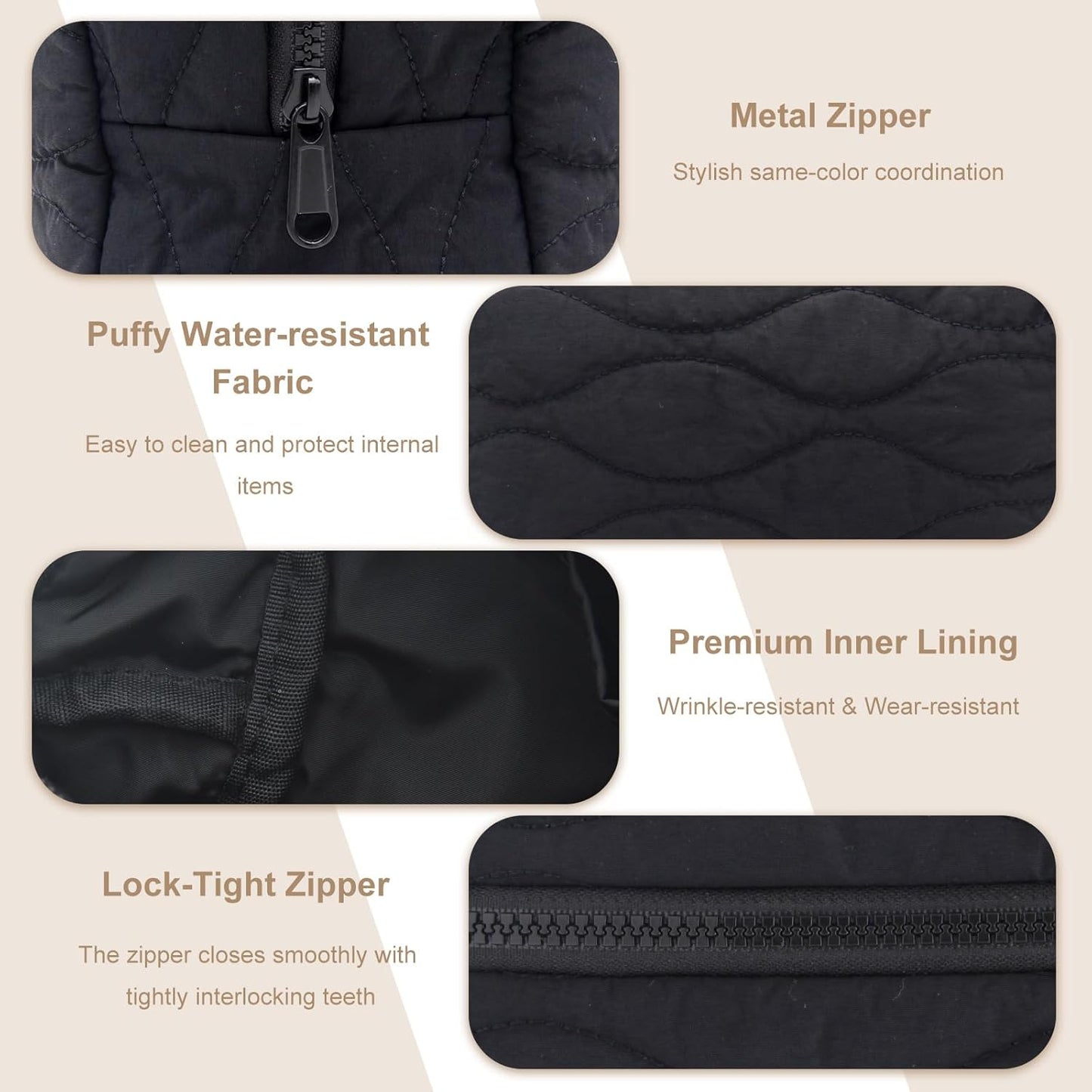 Make up Bag Travel Cosmetic Bag for Women Girls Zipper Puffy Padded Makeup Organizer Waterproof Portable Pouch Purse Lightweight Toiletry Accessories Storage Black