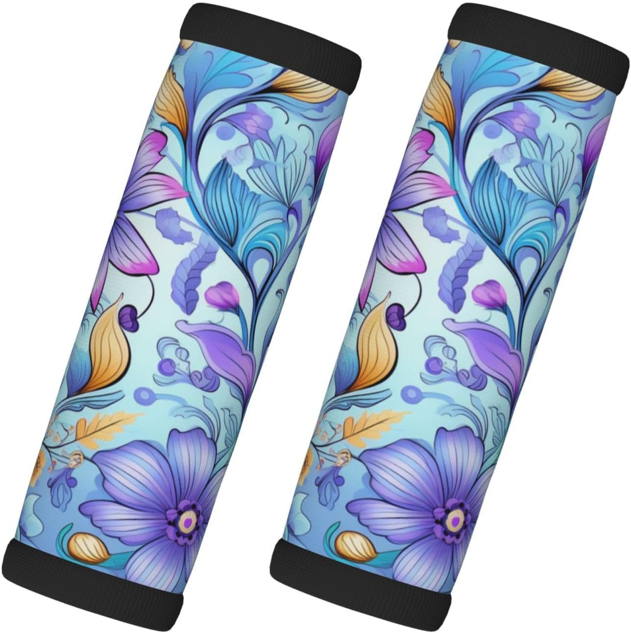 Luggage Handle Wraps Purple Floral Pattern Luggage Identifiers Soft Neoprene Luggage Handle Wraps For Suitcase Trolley Handle Grip Cover 2 Pack Luggage Tags