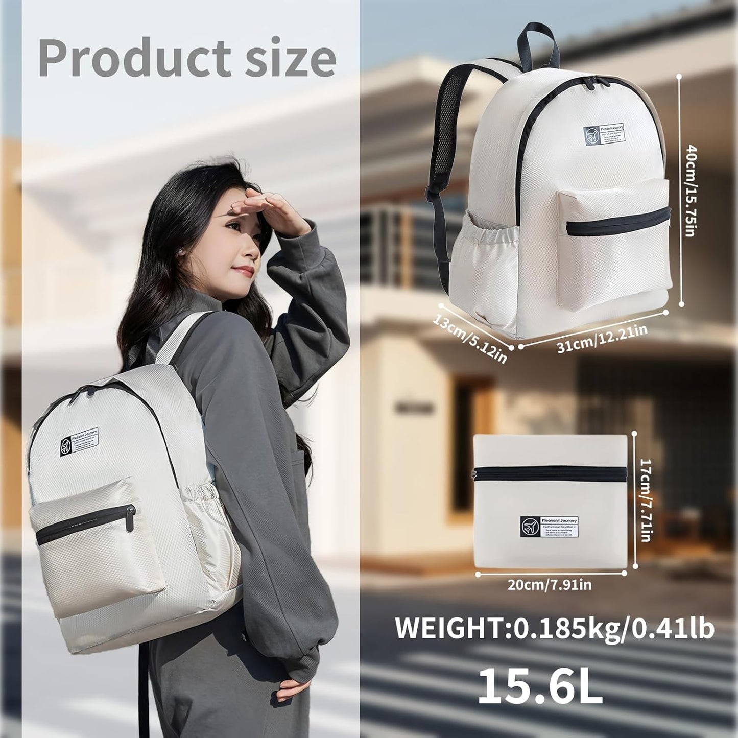 Lightweight Packable Backpack Travel Hiking Daypack Foldable Backpack for Men Women (Beige)