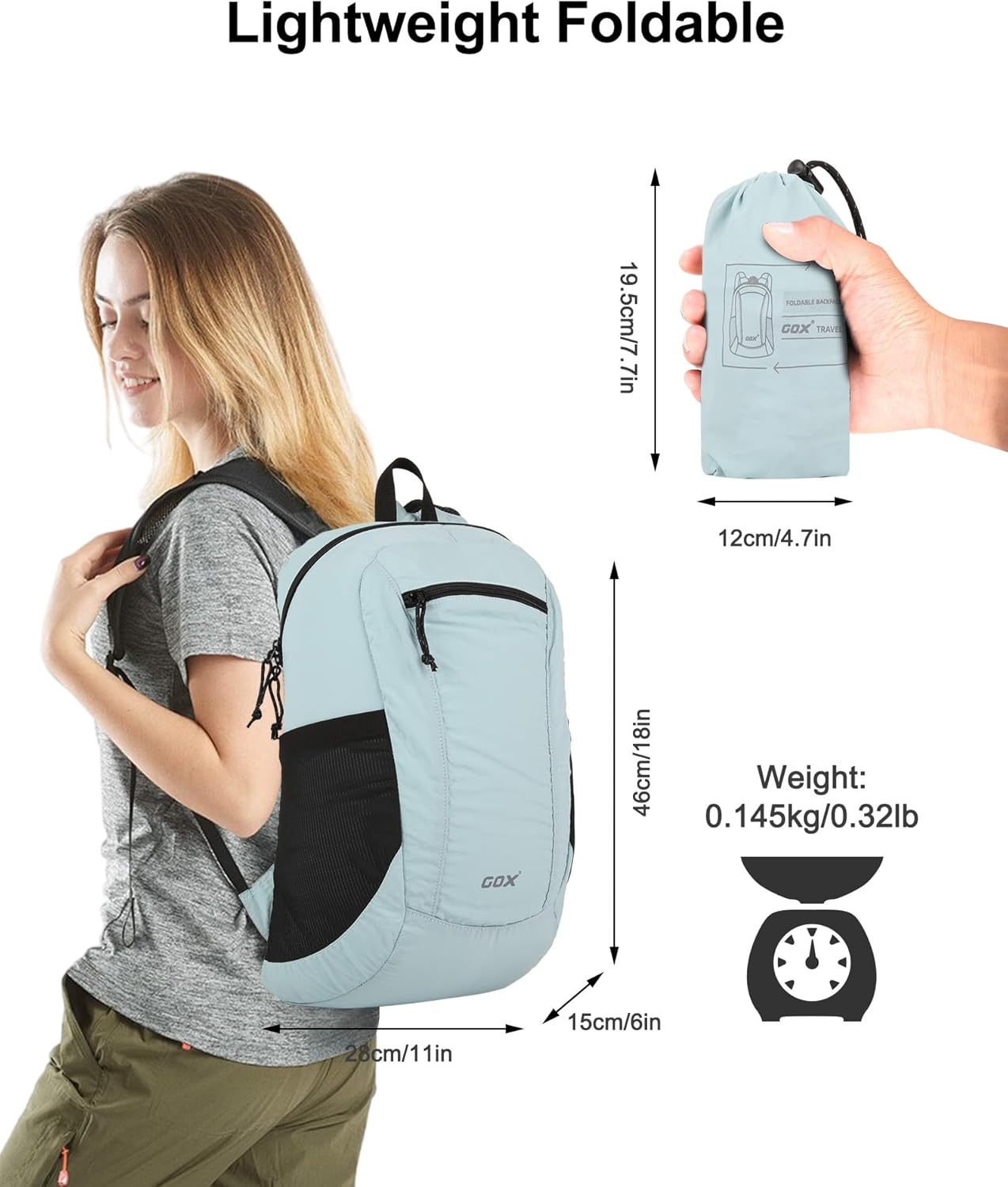GOX Foldable 20l Backpack For Travel Lightweight Hiking Packable Daypack for Men Travel Camping