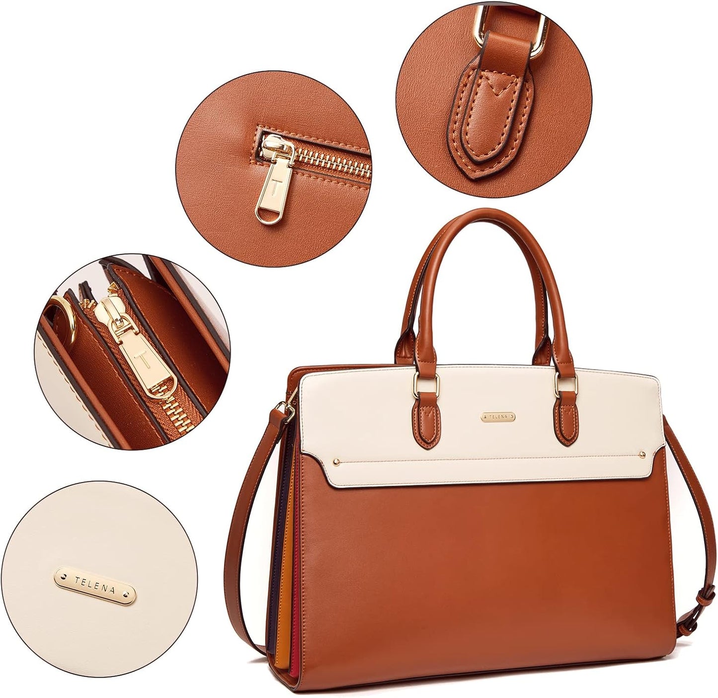 Telena Laptop Tote Bag for Women, 15.6 Inch Shoulder Tote Bag Leather Briefcase for Women, Large Capacity Handbag Bags