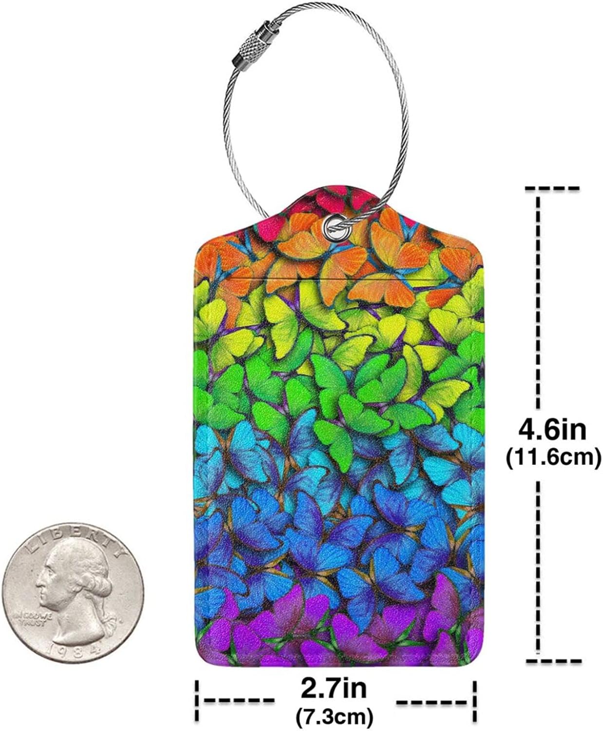 2 Pack Luggage Tag for Suitcases, Colorful Backpack Tag with Beautiful Butterflies Pattern Leather