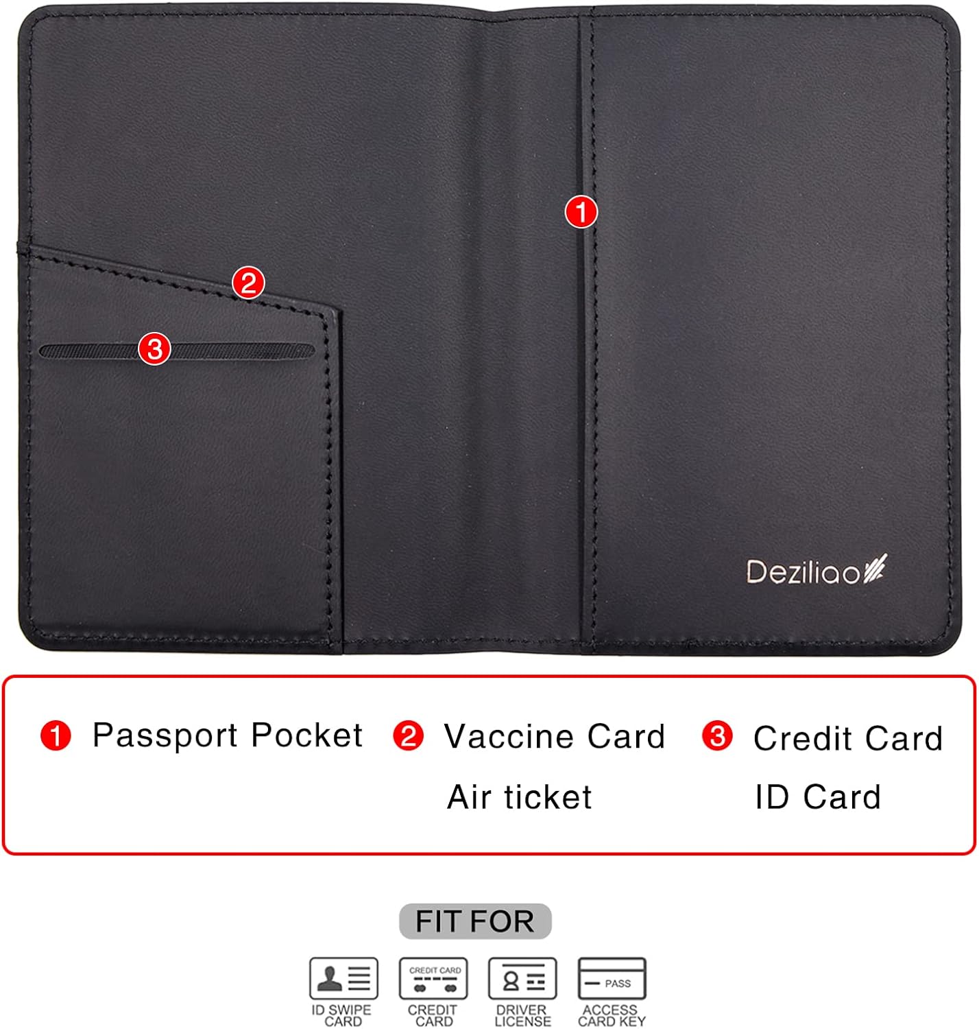 Deziliao Passport Holder,Passport Holder Card Slots, Passport and Vaccine Card Holder Combo, Cute Passport cover for Women and Men, with Waterproof Rfid Blocking, Passport Travel Wallet(Black)