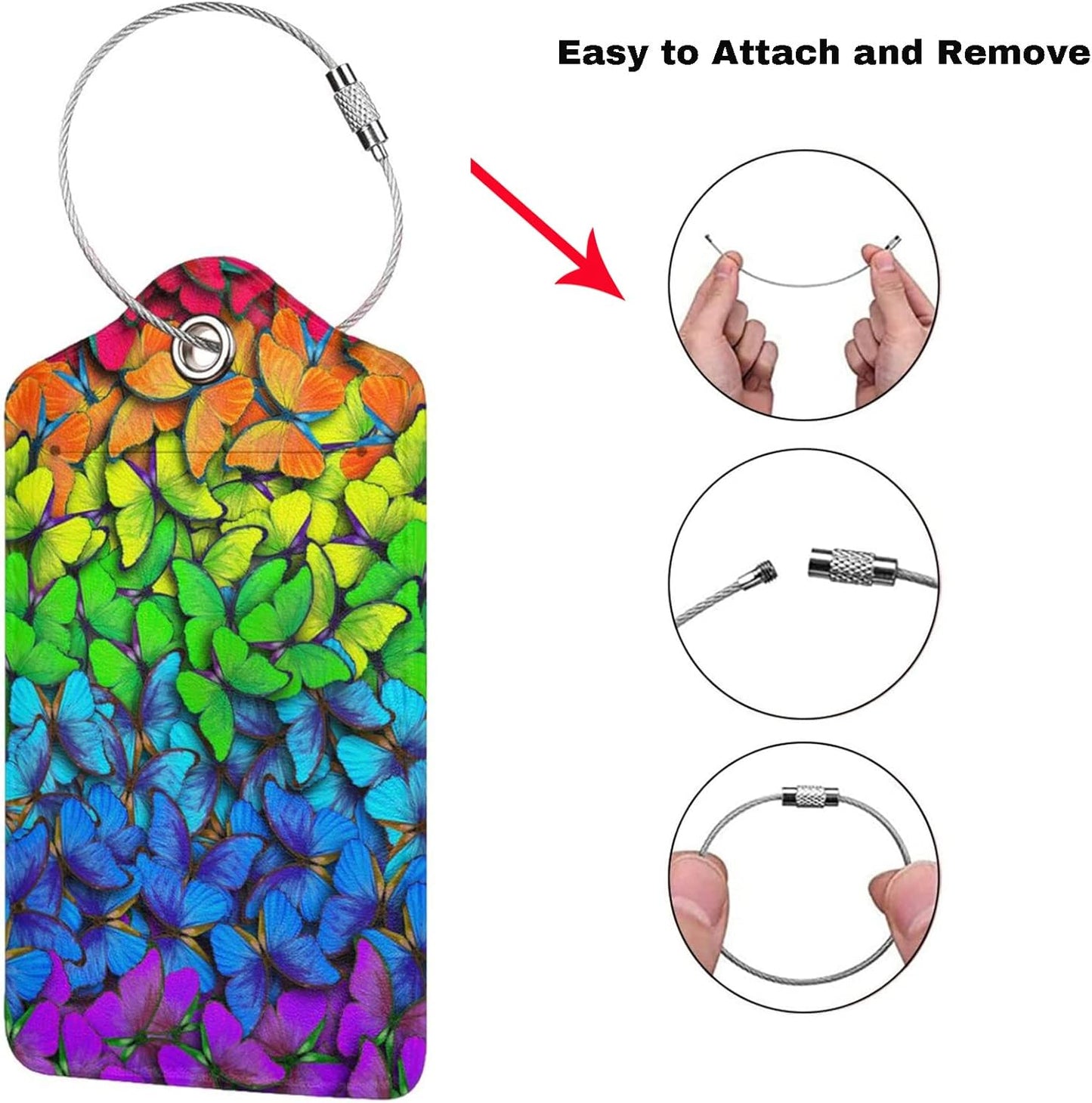 2 Pack Luggage Tag for Suitcases, Colorful Backpack Tag with Beautiful Butterflies Pattern Leather