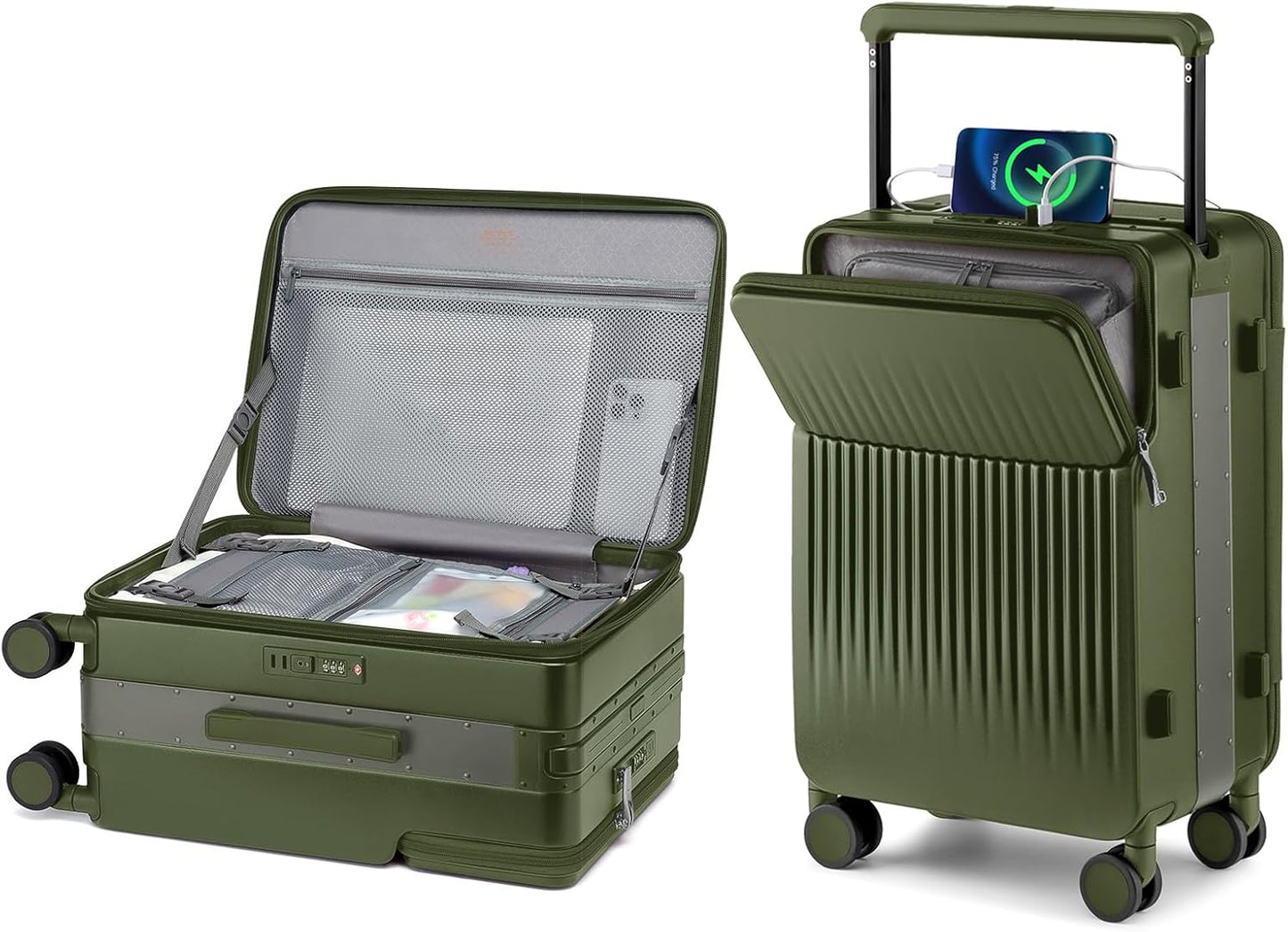 Joyway Carry on Luggage Airline Approved, Hardside Carry-on Suitcase with Charging Port and Spinner Wheels, Hardshell 20 Inch Luggage with TSA Lock, Green