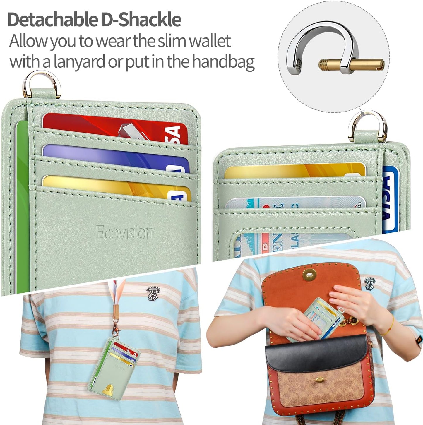 EcoVision Slim Minimalist Front Pocket Wallet, RFID Blocking Credit Card Holder Wallet with Detachable D-Shackle for Men Women