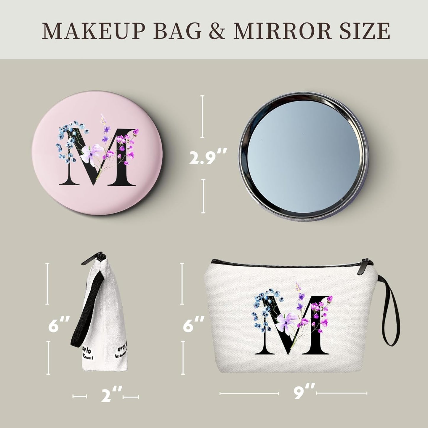 SEAMOON Birthday Maid of Honor Gifts for Women Her Mom Team Teacher Friend Bridesmaid Bride Personalized Makeup Cosmetic Bag with Mirror Valentines Mothers Day Christmas Graduation M