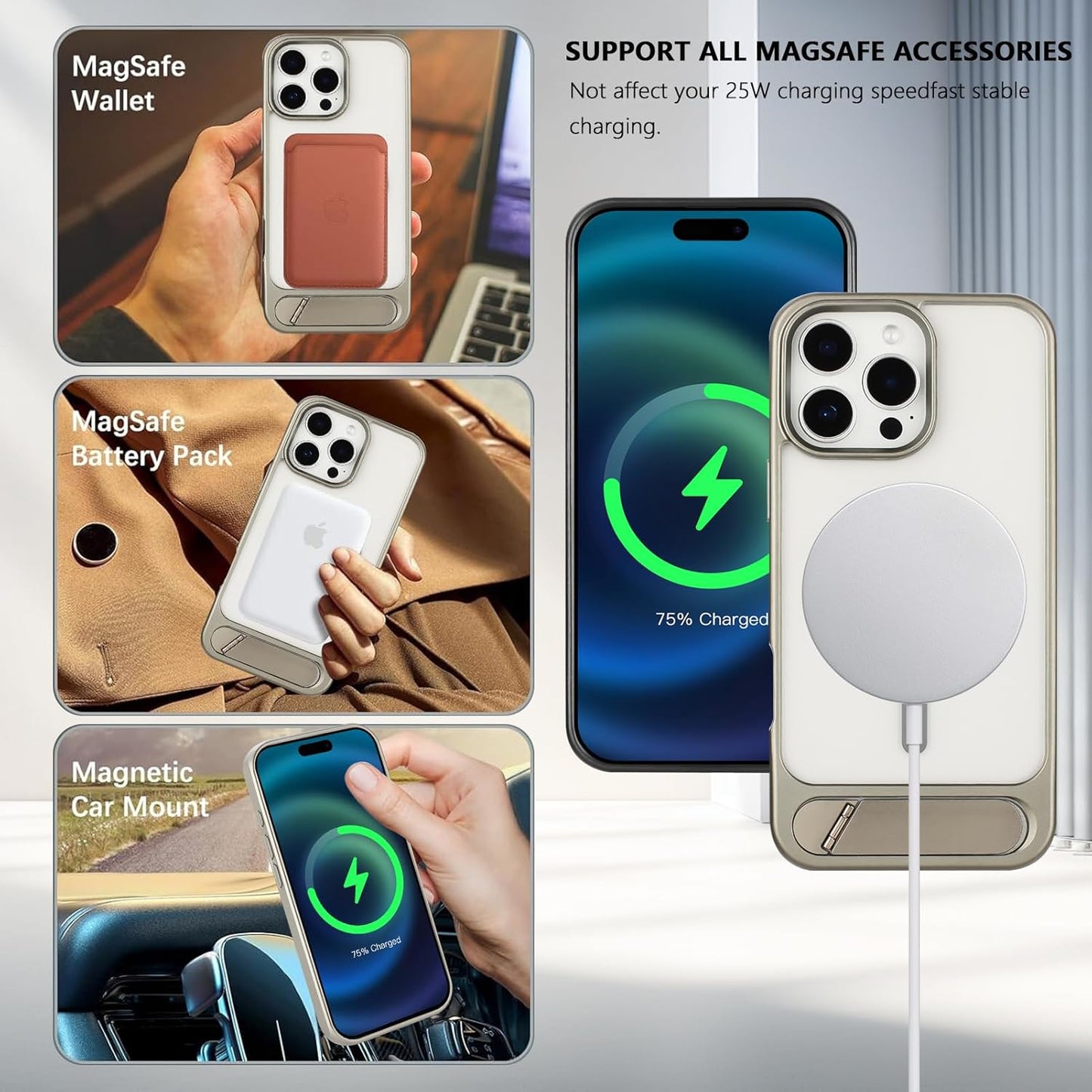 Tikoo Strong Magnetic for iPhone 16 Pro Max Case with Magsafe and Built-in Invisible Kickstand Slim Translucent Matte Military Grade Protective Phone Case for iPhone 16 Pro Max 6.9