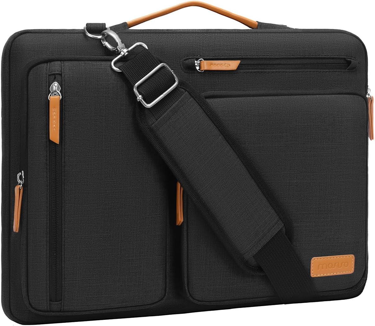 MOSISO 360 Protective Laptop Shoulder Bag,15 inch Computer Bag Compatible with MacBook Air M4 M3 M2/Pro A1990 A1707, Dell XPS Plus,Side Open Messenger Bag with 4 Zipper Pockets&Handle, Black