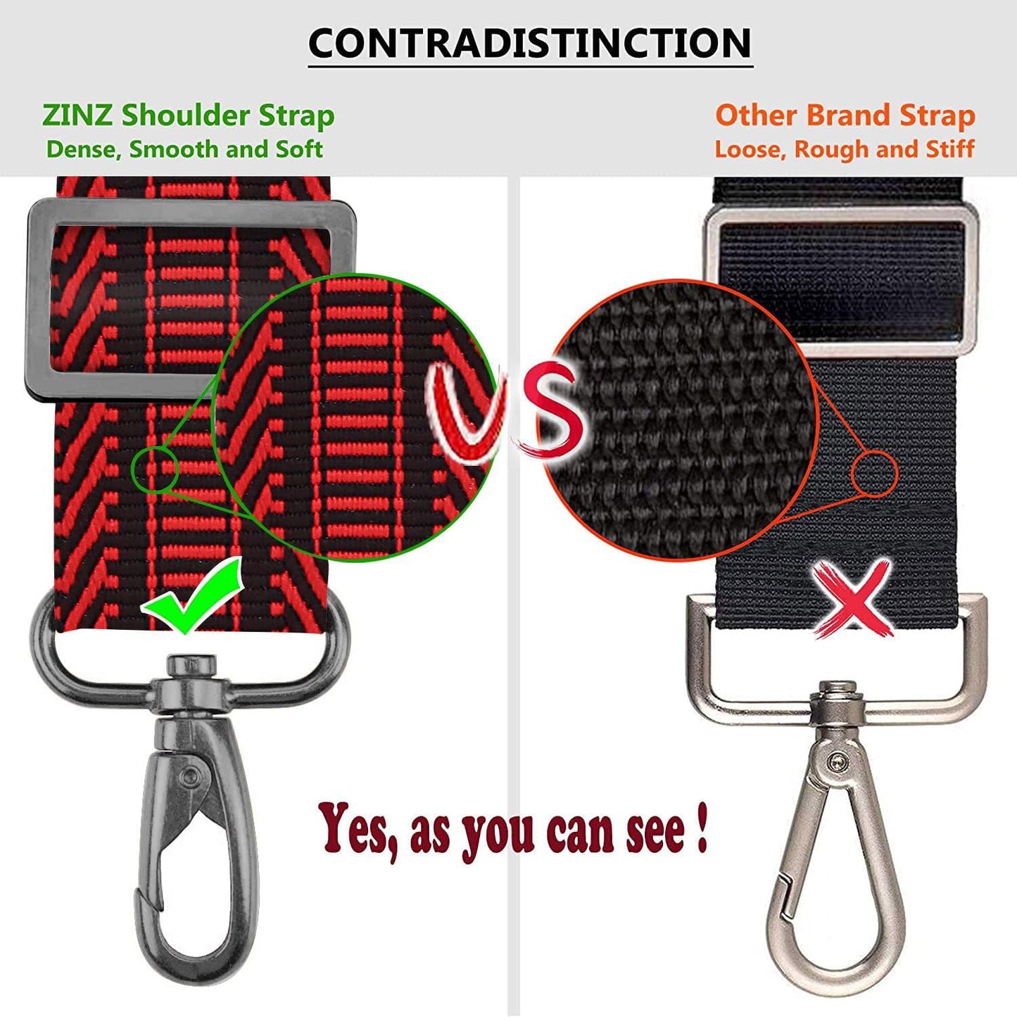 ZINZ Shoulder Strap, 57" Padded Adjustable Shoulder Bag Straps Replacement for Bags with D-Ring（TH01B02）