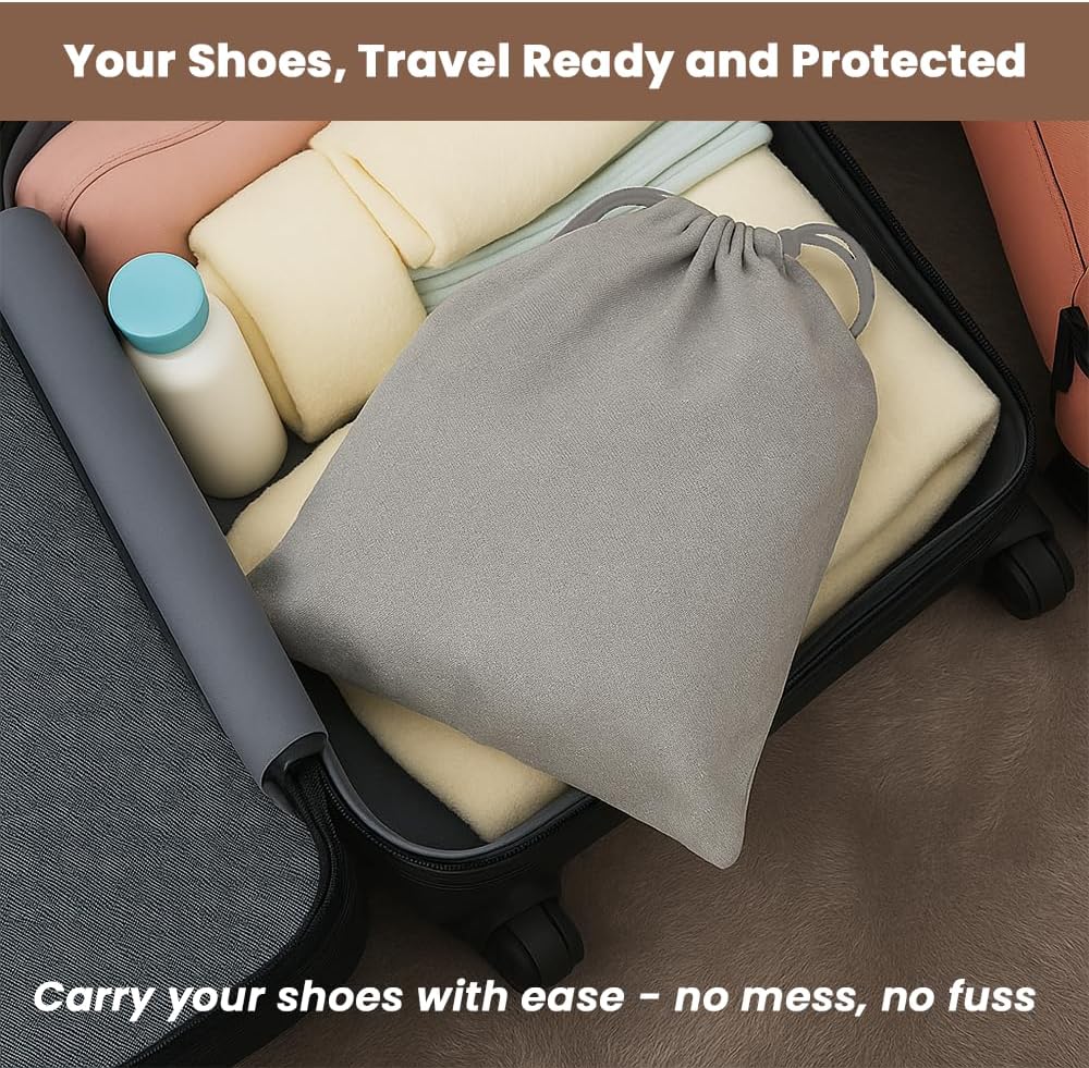 LFH Cotton Rich Shoe Storage Bags with Drawstring, Dustproof Breathable Reusable Organizer, Perfect For Travel, Dorm, Hotel, College, Gym, Easy to Carry, Machine Washable 12"x17" (Pack of 4) - Grey