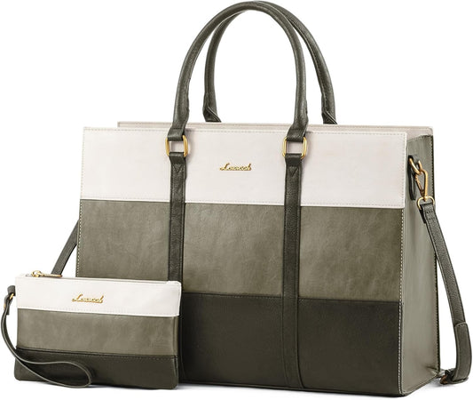 LOVEVOOK Laptop Bag for Women, 15.6 Inch Laptop Tote Bag, Vintage Leather Work Bags for Women, Waterproof Computer bag with Clutch Purse, Large Capacity Briefcase, Business Office Bag